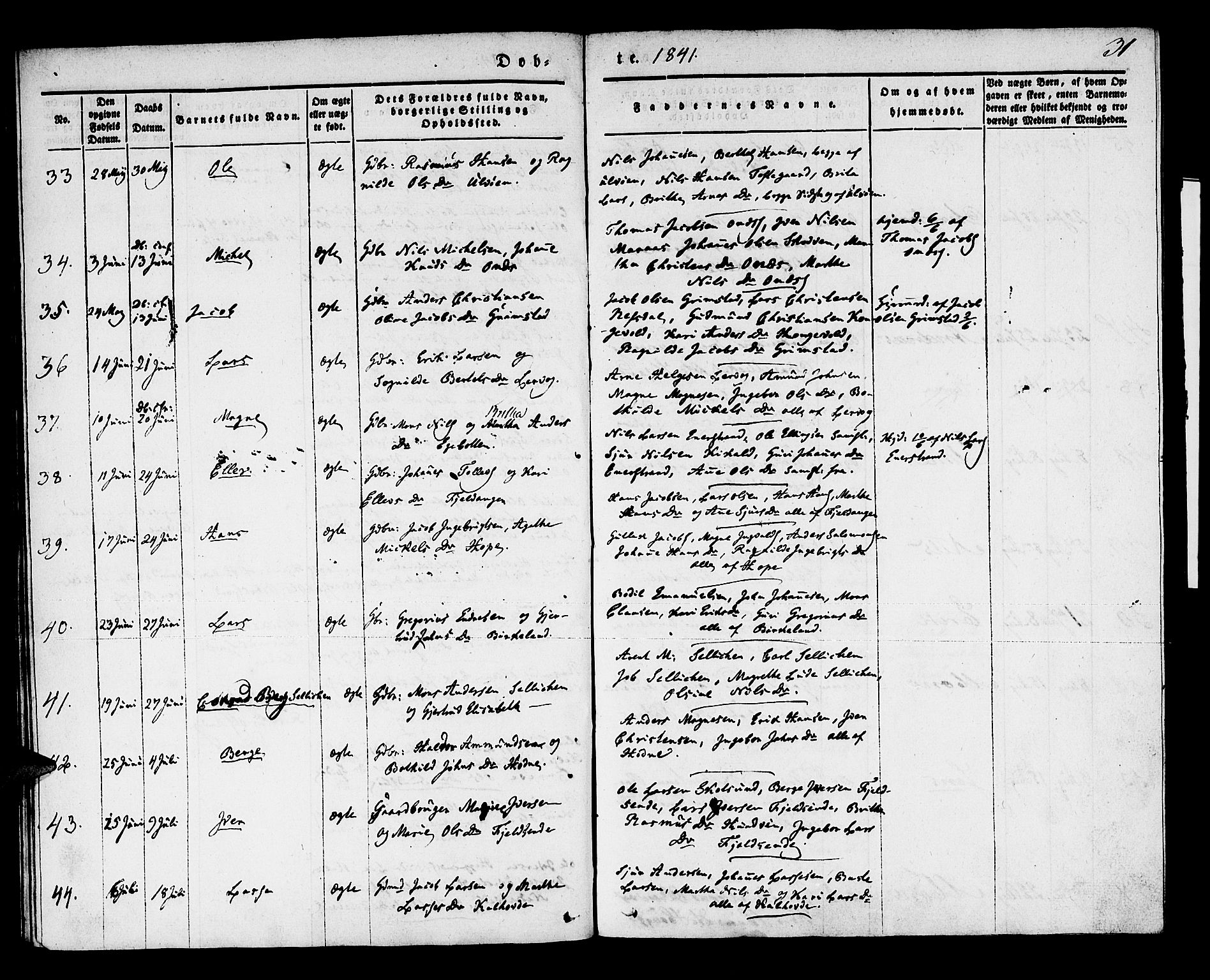 Lindås Sokneprestembete, SAB/A-76701/H/Haa: Parish register (official) no. A 9, 1835-1841, p. 31