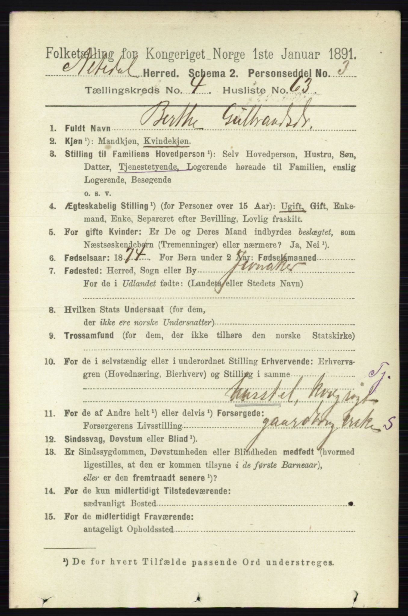 RA, 1891 census for 0233 Nittedal, 1891, p. 2047