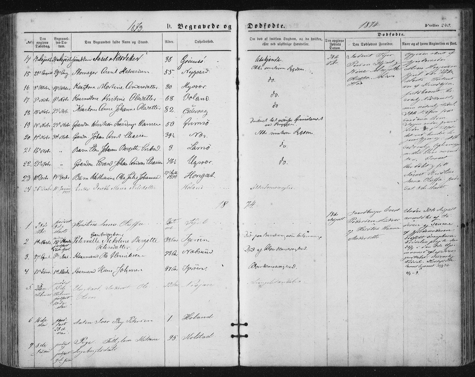 Ministerialprotokoller, klokkerbøker og fødselsregistre - Nordland, SAT/A-1459/816/L0241: Parish register (official) no. 816A07, 1870-1885, p. 240