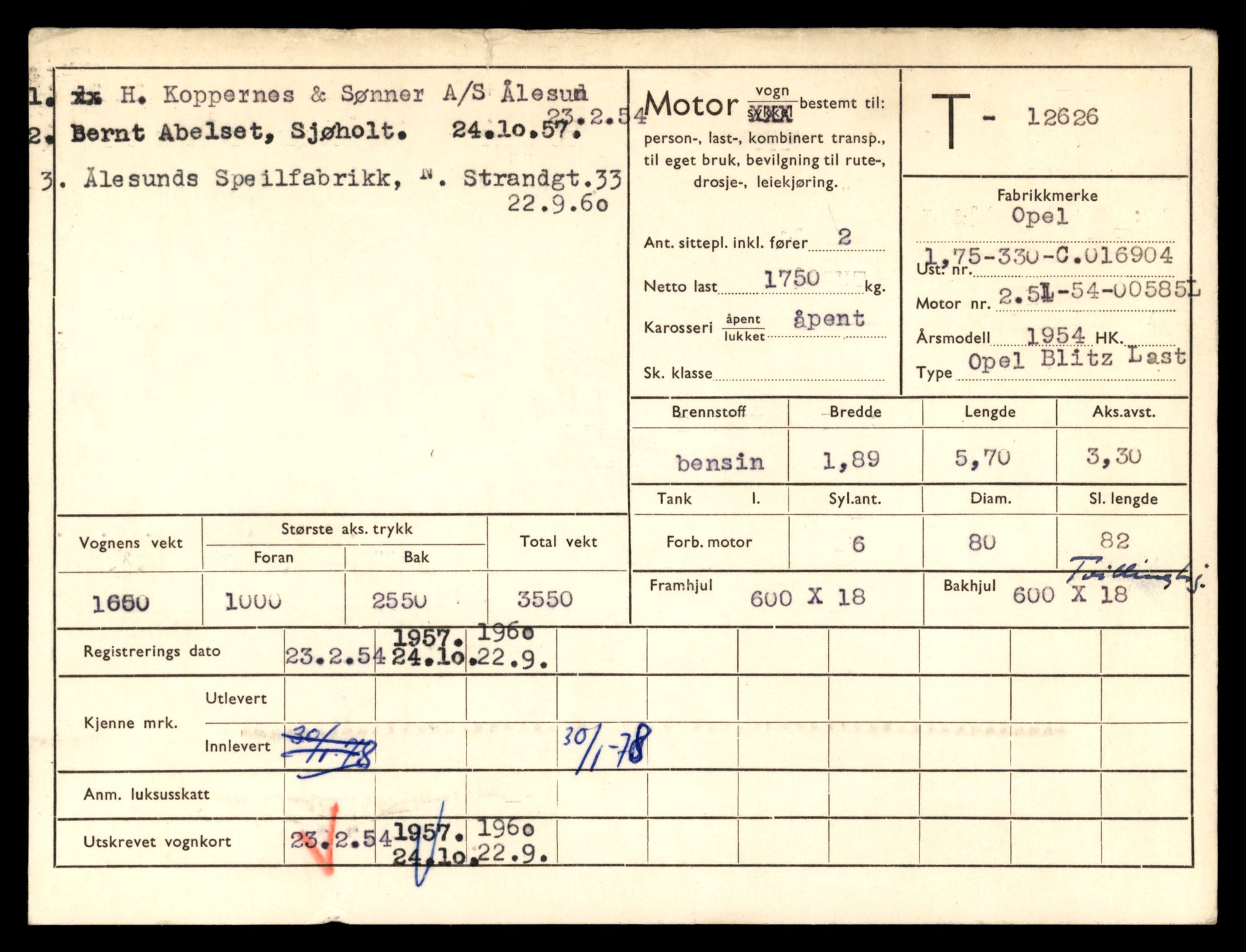 Møre og Romsdal vegkontor - Ålesund trafikkstasjon, AV/SAT-A-4099/F/Fe/L0034: Registreringskort for kjøretøy T 12500 - T 12652, 1927-1998, p. 2466