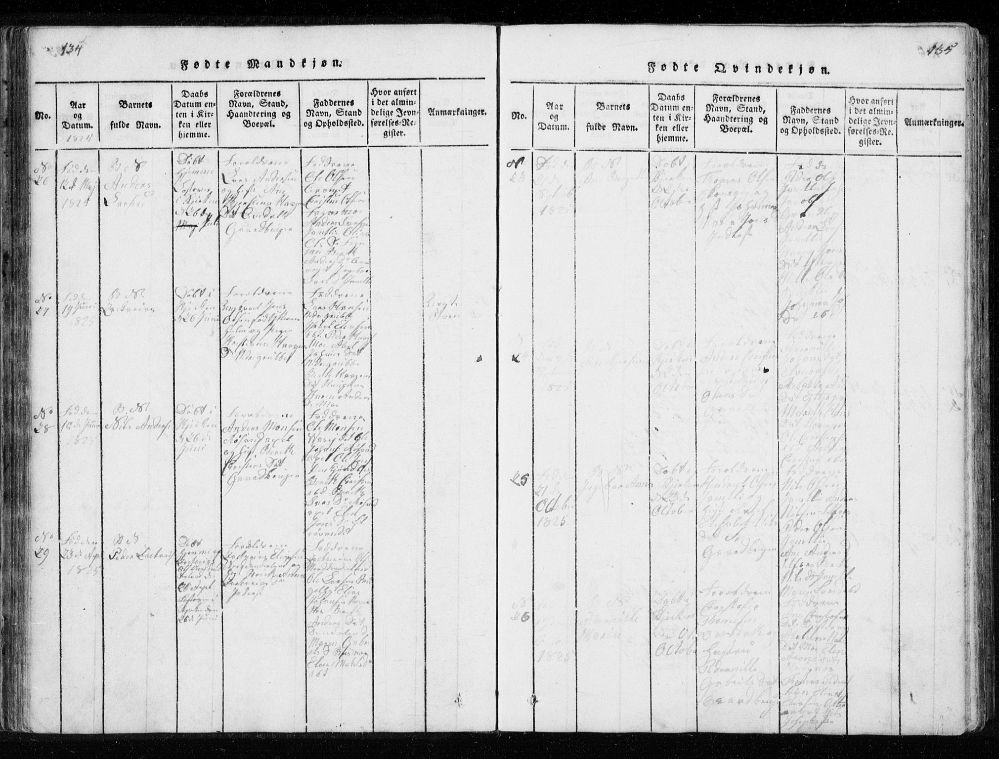 Ministerialprotokoller, klokkerbøker og fødselsregistre - Nordland, AV/SAT-A-1459/827/L0412: Parish register (copy) no. 827C01, 1820-1841, p. 134-135