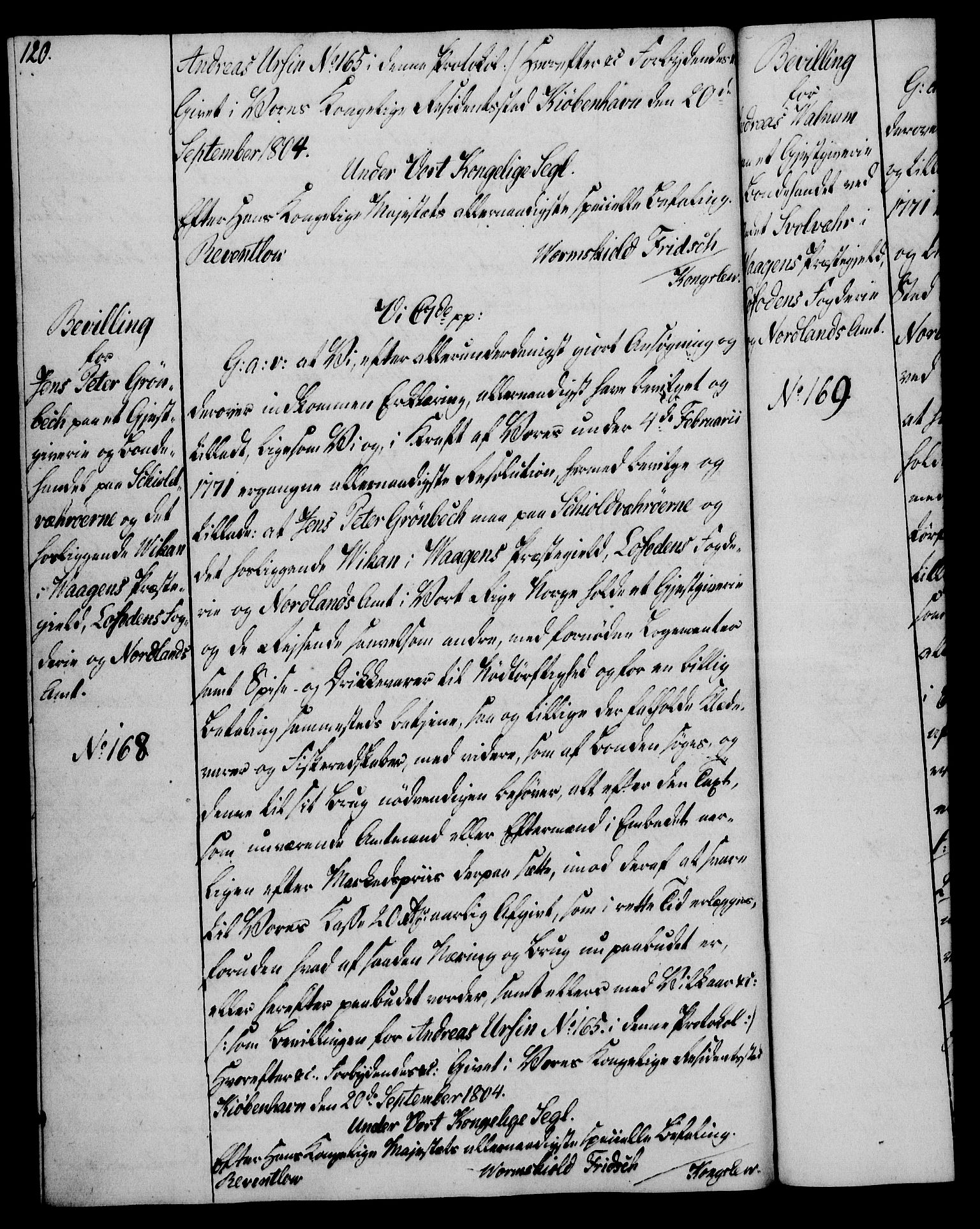 Rentekammeret, Kammerkanselliet, AV/RA-EA-3111/G/Gg/Gga/L0018: Norsk ekspedisjonsprotokoll med register (merket RK 53.18), 1804-1806, p. 120