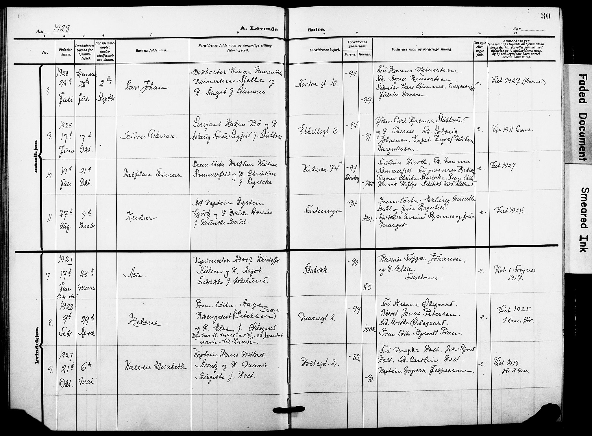 Garnisonsmenigheten Kirkebøker, AV/SAO-A-10846/F/Fa/L0016: Parish register (official) no. 16, 1922-1930, p. 30