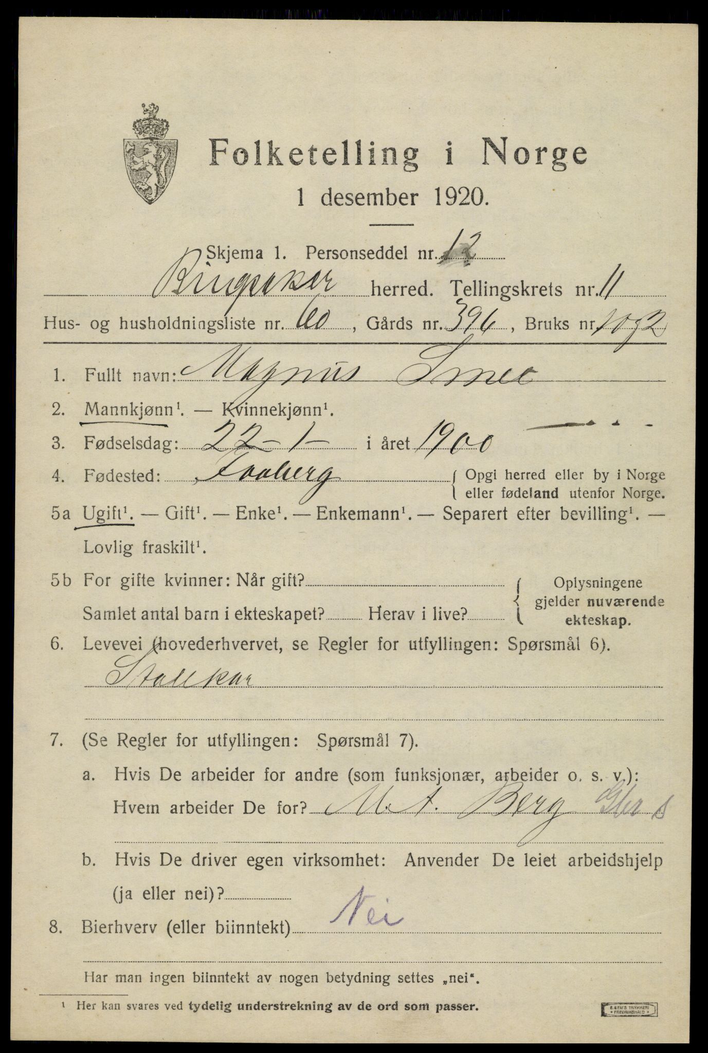 SAH, 1920 census for Ringsaker, 1920, p. 19062