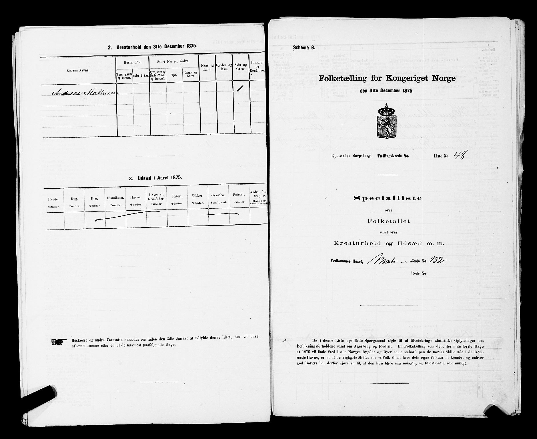 RA, 1875 census for 0102P Sarpsborg, 1875, p. 112