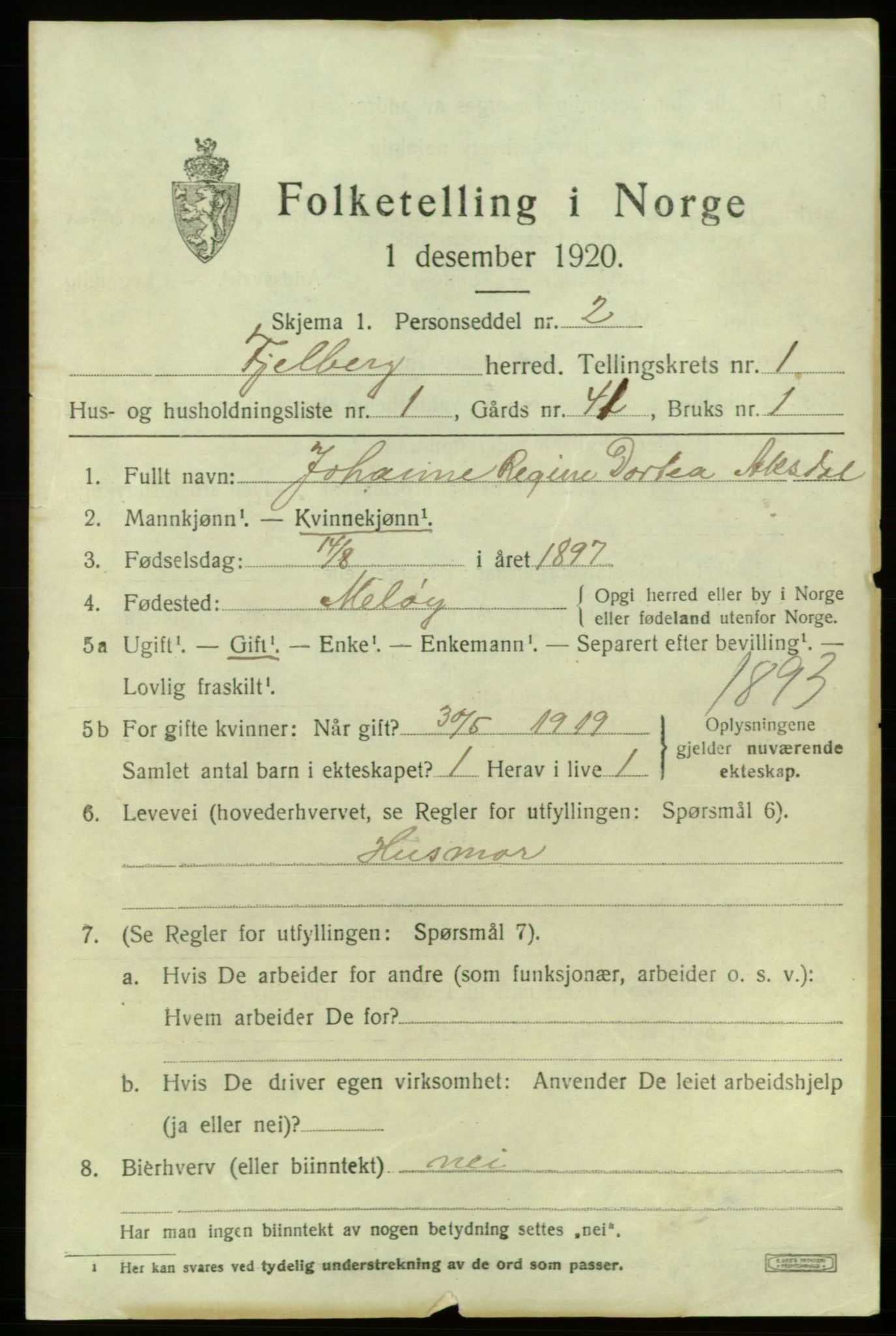 SAB, 1920 census for Fjelberg, 1920, p. 683