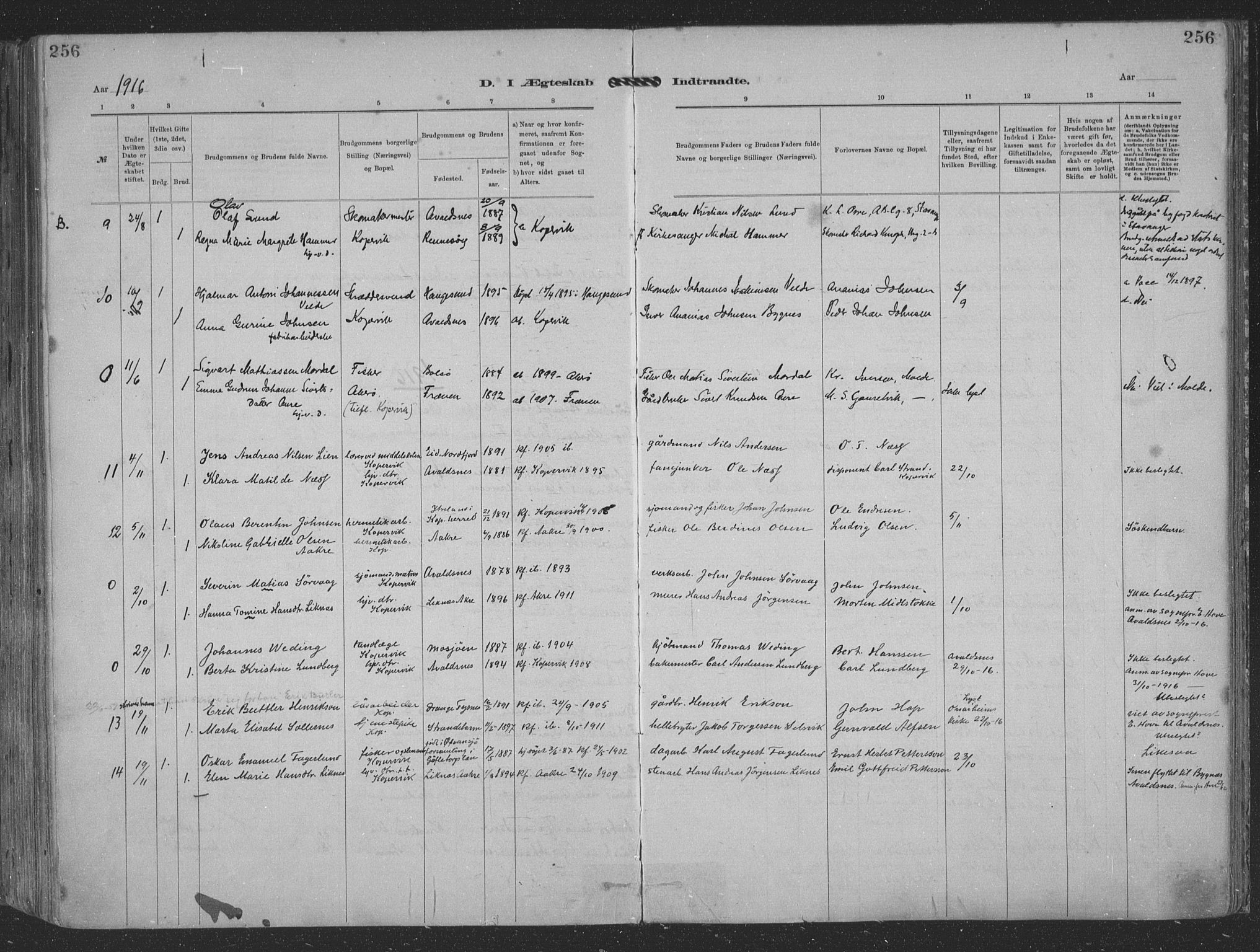Kopervik sokneprestkontor, AV/SAST-A-101850/H/Ha/Haa/L0001: Parish register (official) no. A 1, 1880-1919, p. 256