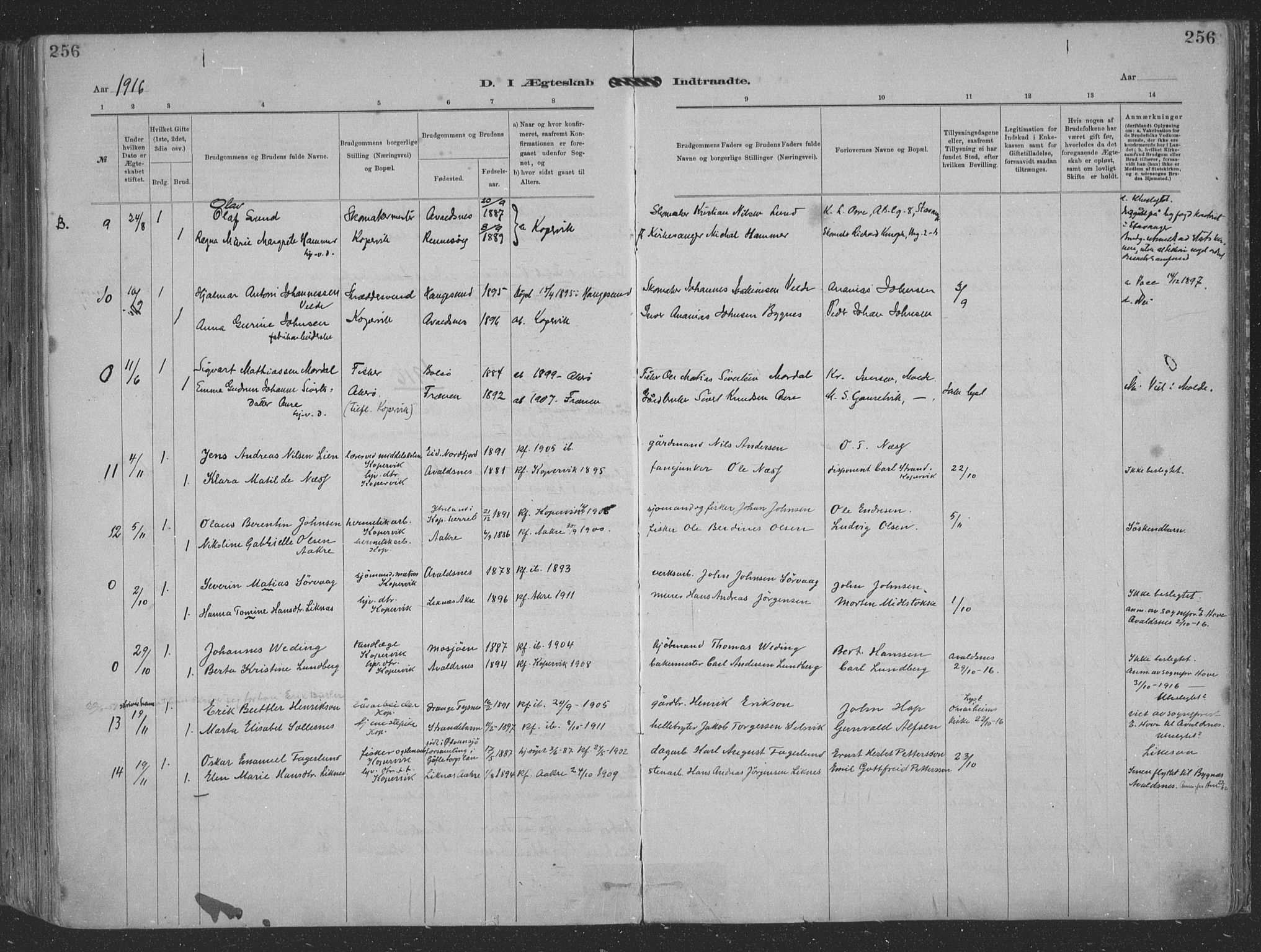 Kopervik sokneprestkontor, AV/SAST-A-101850/H/Ha/Haa/L0001: Parish register (official) no. A 1, 1880-1919, p. 256