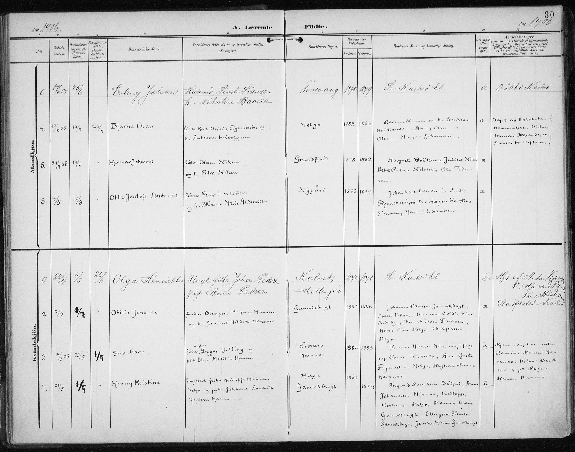 Karlsøy sokneprestembete, AV/SATØ-S-1299/H/Ha/Haa/L0013kirke: Parish register (official) no. 13, 1902-1916, p. 30