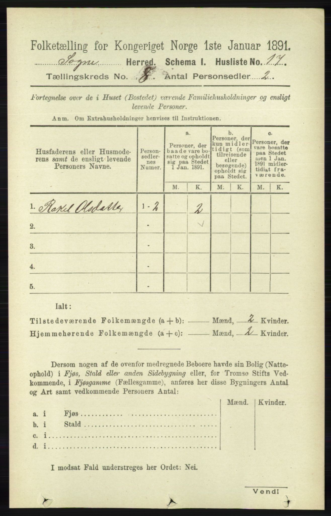 RA, 1891 census for 1018 Søgne, 1891, p. 2184