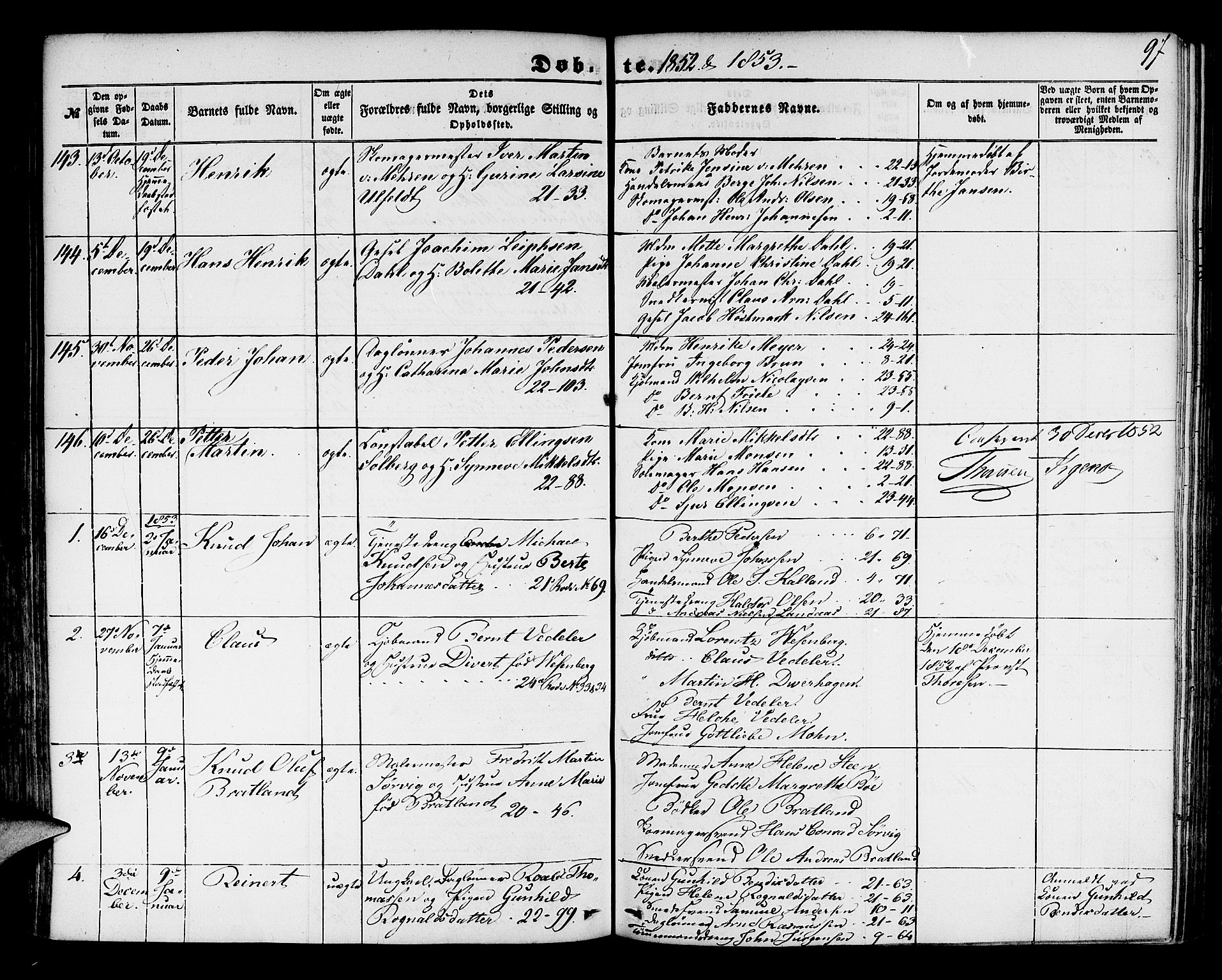 Korskirken sokneprestembete, AV/SAB-A-76101/H/Hab: Parish register (copy) no. B 2, 1847-1853, p. 97