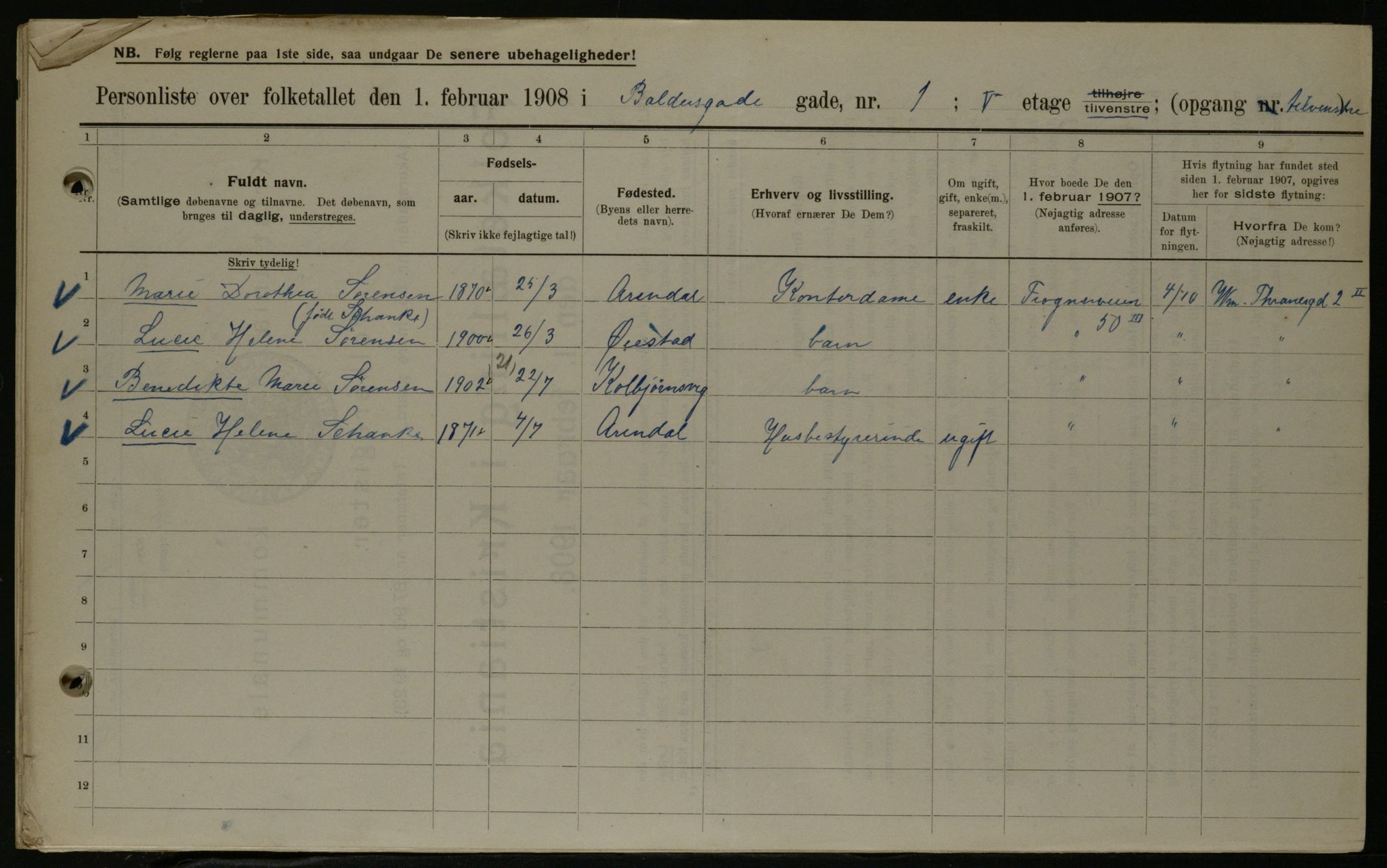 OBA, Municipal Census 1908 for Kristiania, 1908, p. 3064