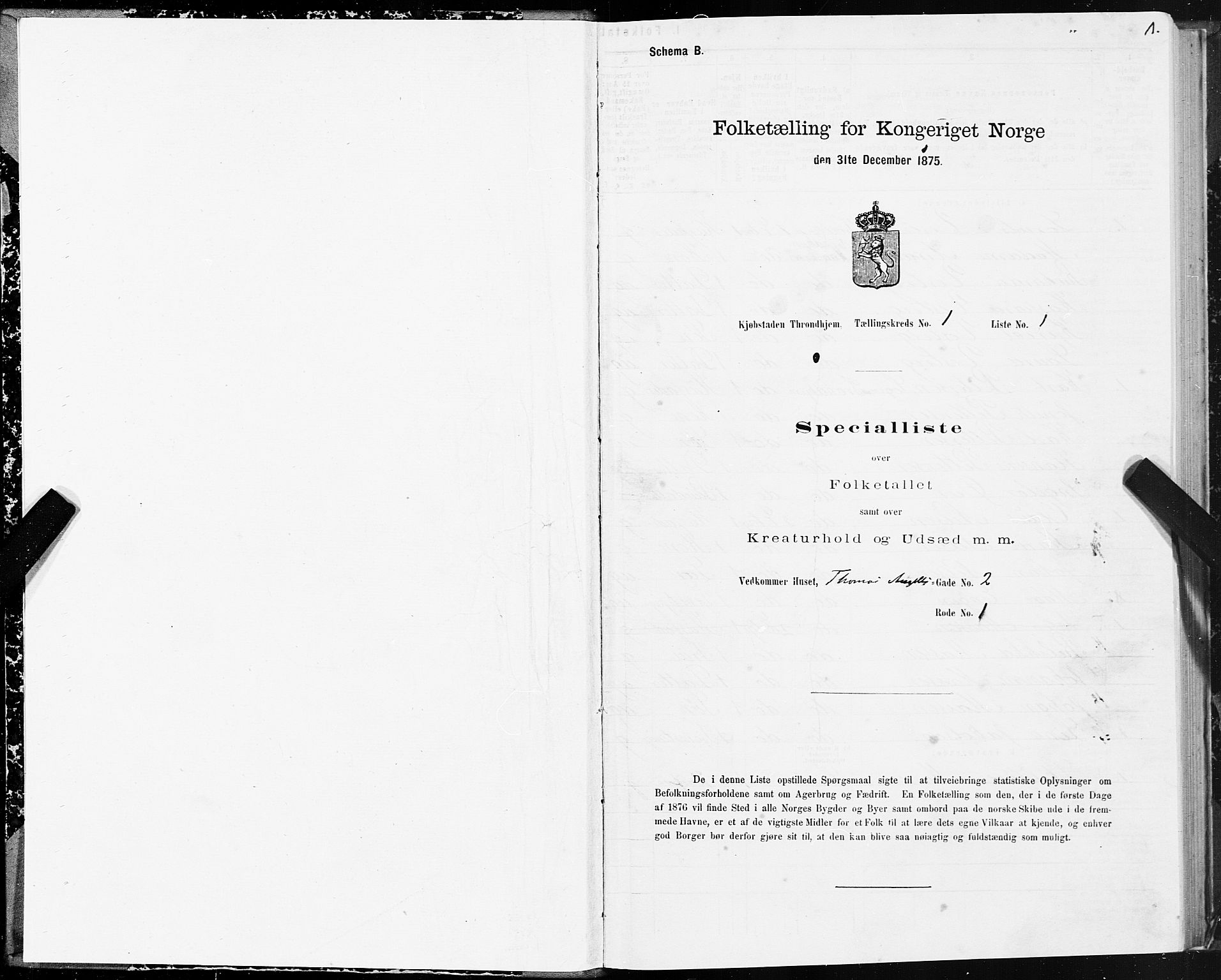 SAT, 1875 census for 1601 Trondheim, 1875, p. 1001