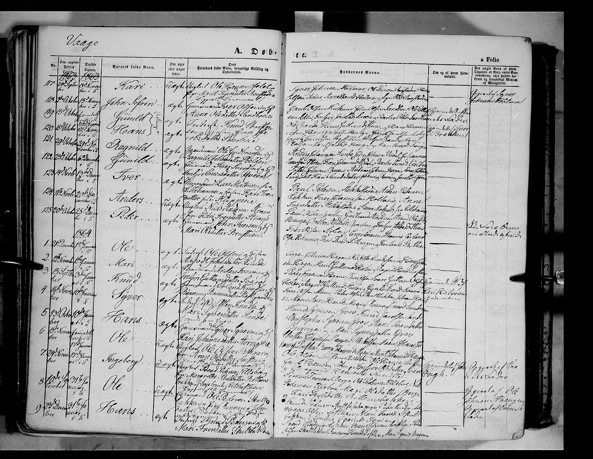 Vågå prestekontor, SAH/PREST-076/H/Ha/Haa/L0006: Parish register (official) no. 6 /1, 1856-1872, p. 44