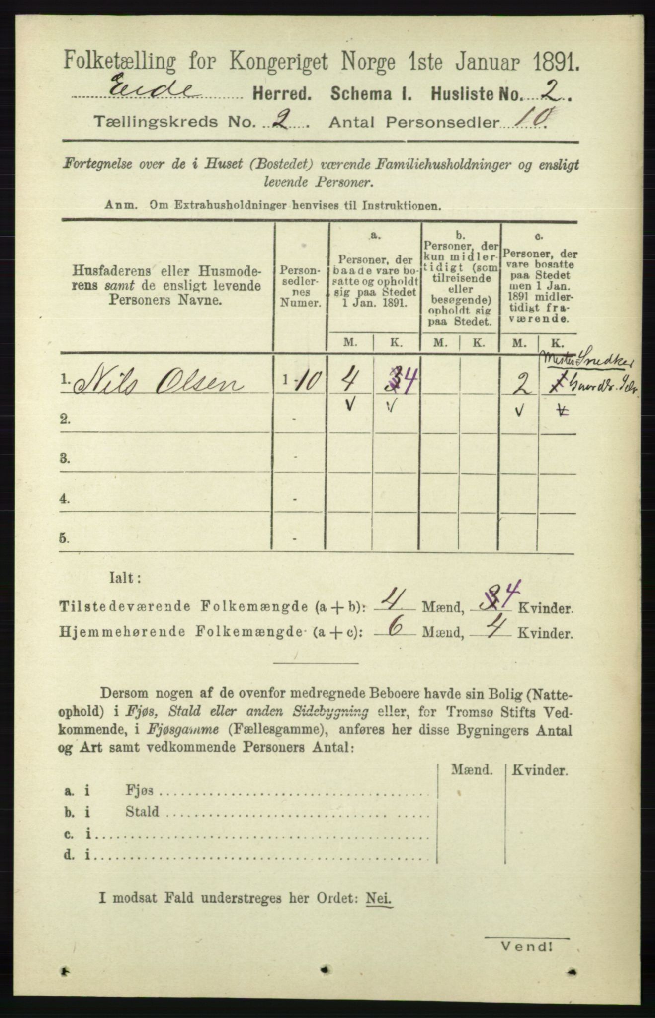 RA, 1891 census for 0925 Eide, 1891, p. 282