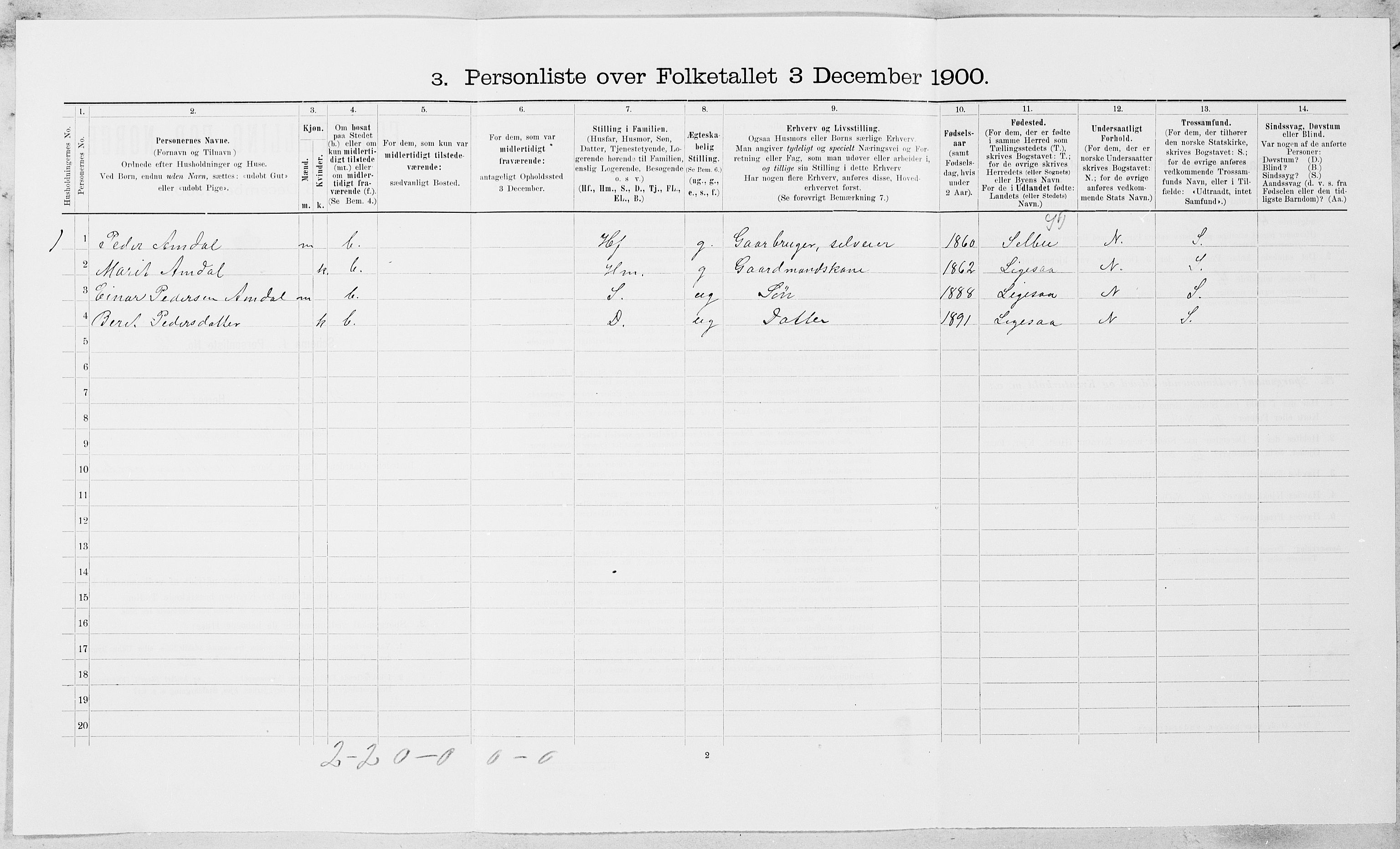 , 1900 census for Malvik, 1900, p. 306