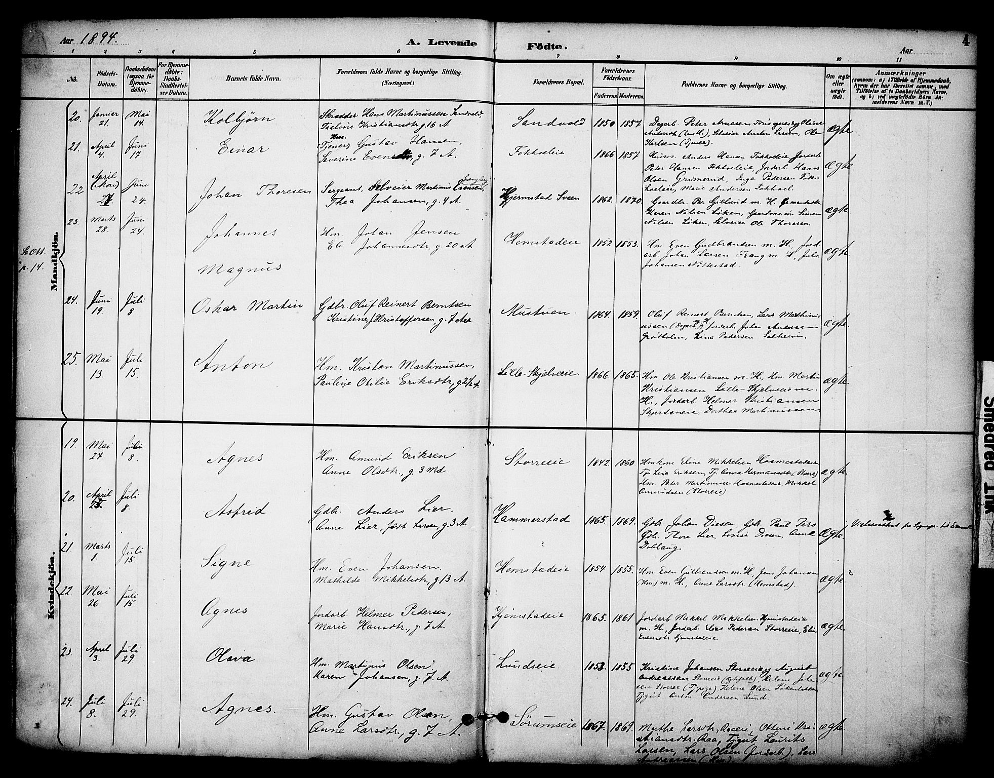 Stange prestekontor, SAH/PREST-002/K/L0020: Parish register (official) no. 20, 1894-1905, p. 4