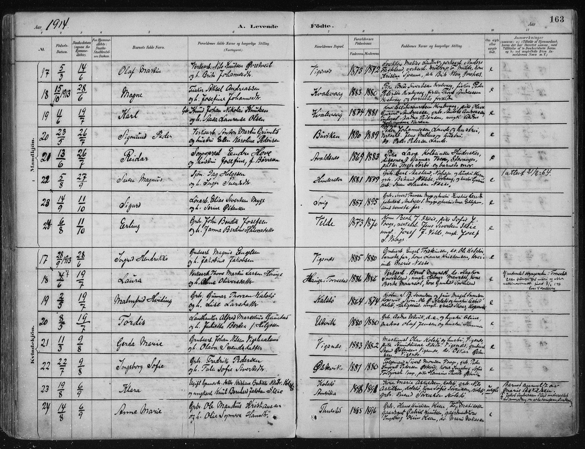 Avaldsnes sokneprestkontor, AV/SAST-A -101851/H/Ha/Haa/L0017: Parish register (official) no. A 17, 1889-1920, p. 163