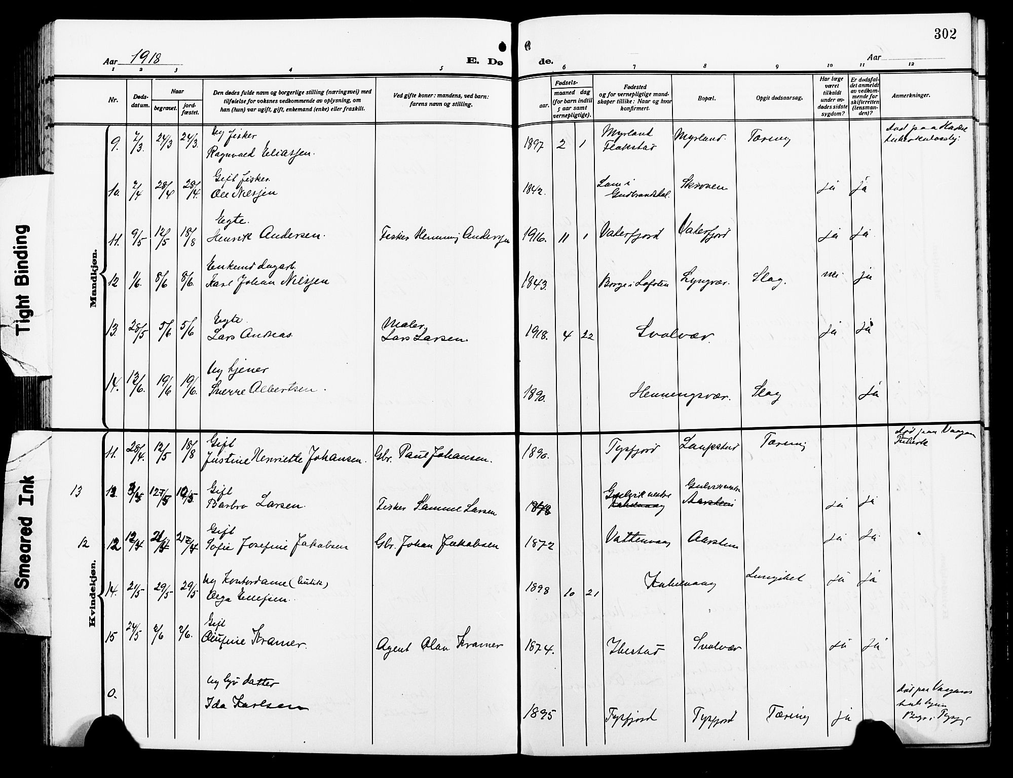 Ministerialprotokoller, klokkerbøker og fødselsregistre - Nordland, AV/SAT-A-1459/874/L1080: Parish register (copy) no. 874C09, 1915-1925, p. 302