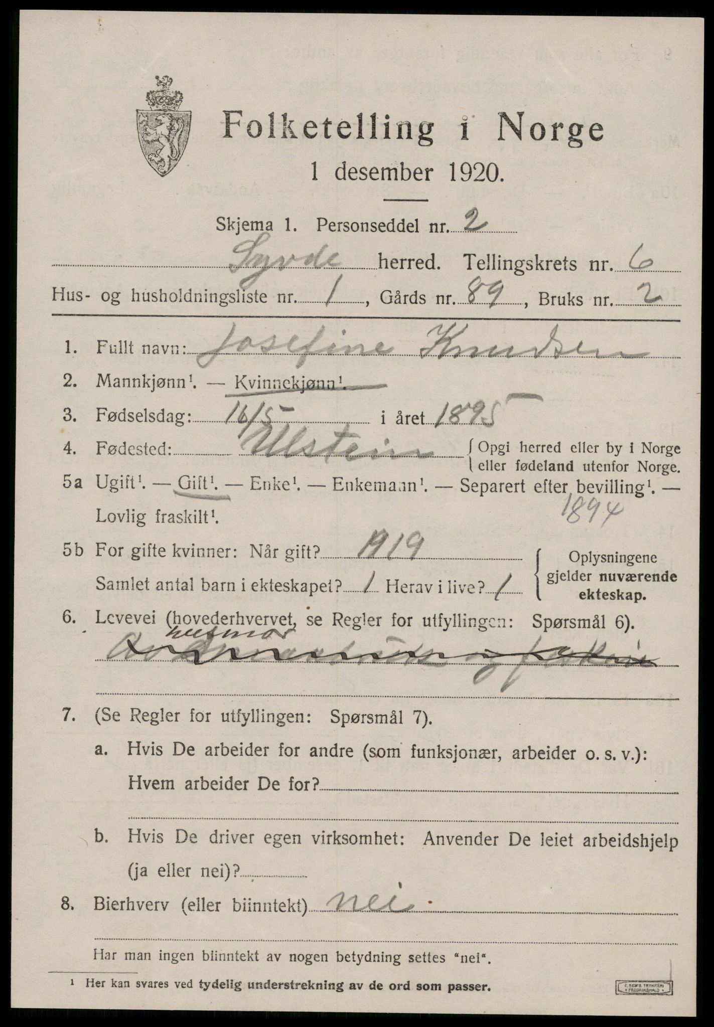 SAT, 1920 census for Syvde, 1920, p. 2030