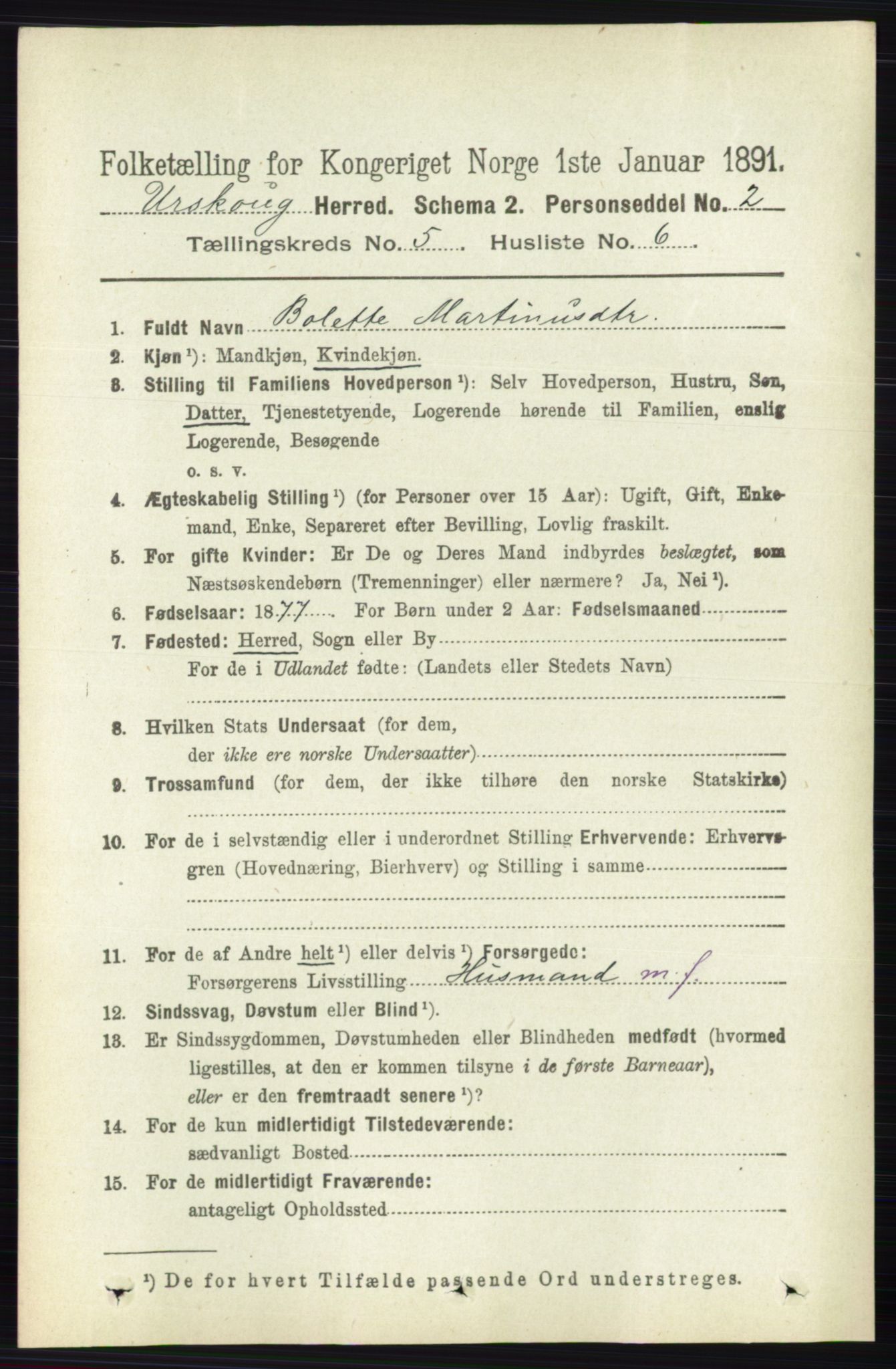 RA, 1891 census for 0224 Aurskog, 1891, p. 2095