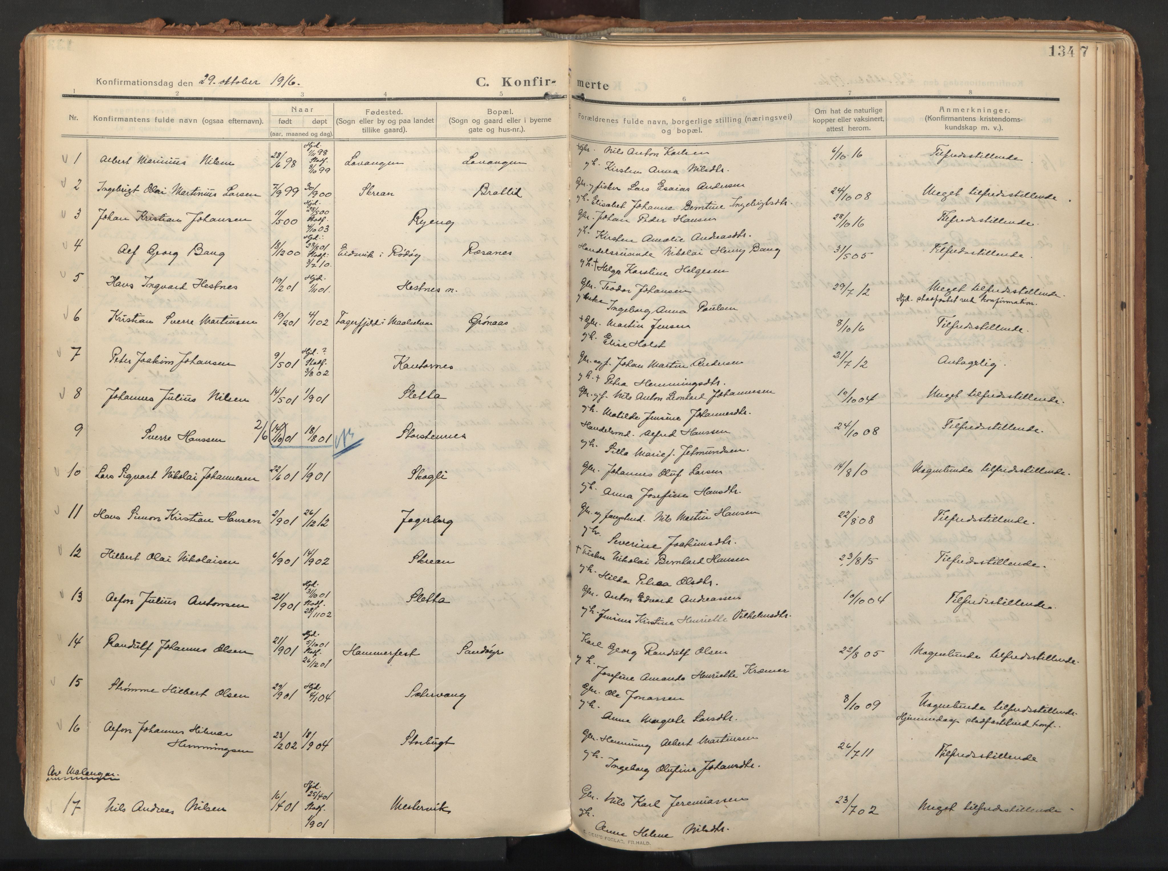 Balsfjord sokneprestembete, AV/SATØ-S-1303/G/Ga/L0009kirke: Parish register (official) no. 9, 1909-1921, p. 134