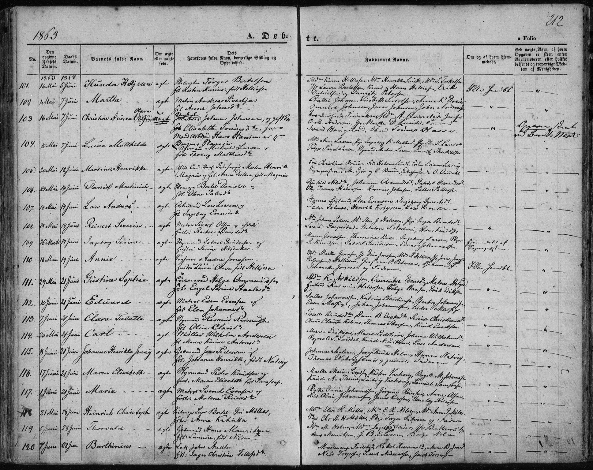 Domkirken sokneprestkontor, AV/SAST-A-101812/001/30/30BA/L0017: Parish register (official) no. A 16, 1855-1867, p. 212