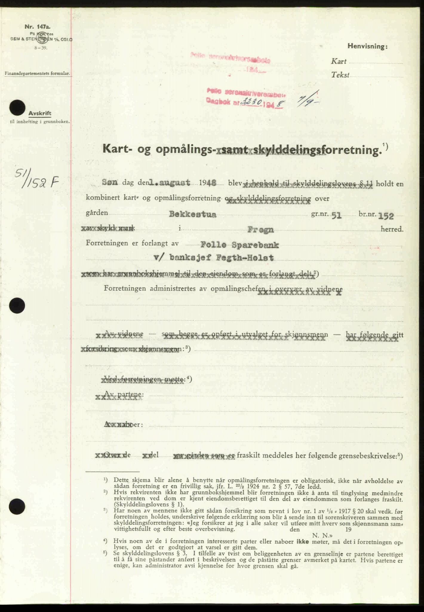 Follo sorenskriveri, SAO/A-10274/G/Ga/Gaa/L0085: Mortgage book no. I 85, 1948-1948, Diary no: : 3230/1948