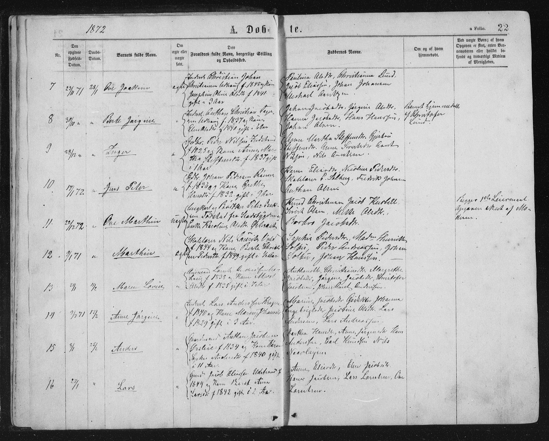 Ministerialprotokoller, klokkerbøker og fødselsregistre - Sør-Trøndelag, SAT/A-1456/659/L0745: Parish register (copy) no. 659C02, 1869-1892, p. 22