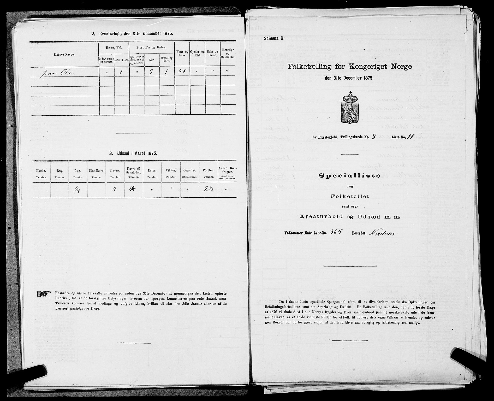 SAST, 1875 census for 1121P Lye, 1875, p. 945