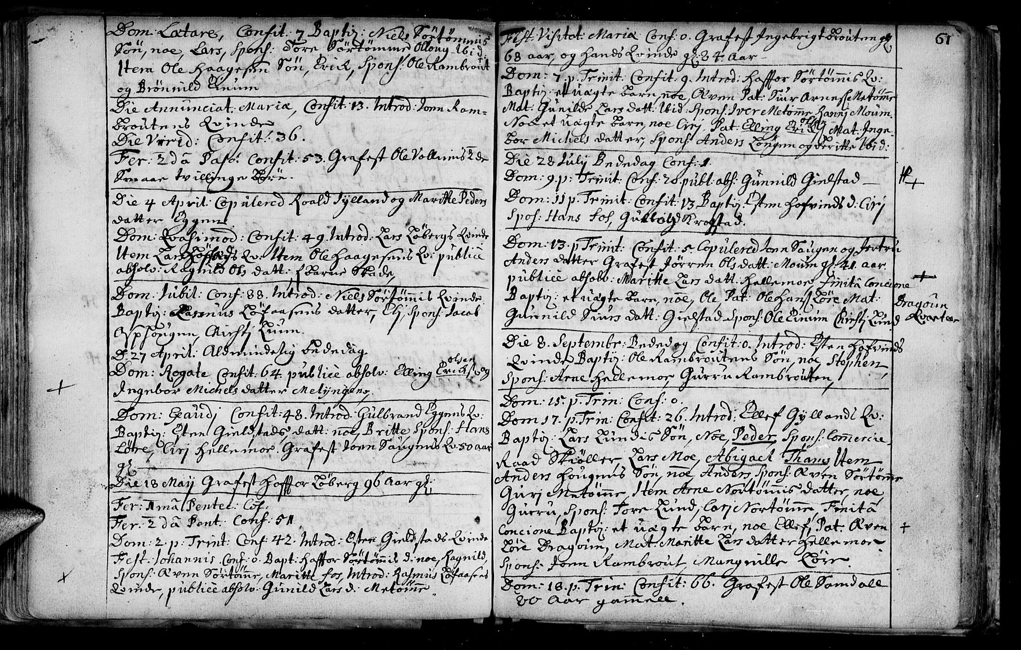 Ministerialprotokoller, klokkerbøker og fødselsregistre - Sør-Trøndelag, SAT/A-1456/692/L1101: Parish register (official) no. 692A01, 1690-1746, p. 61