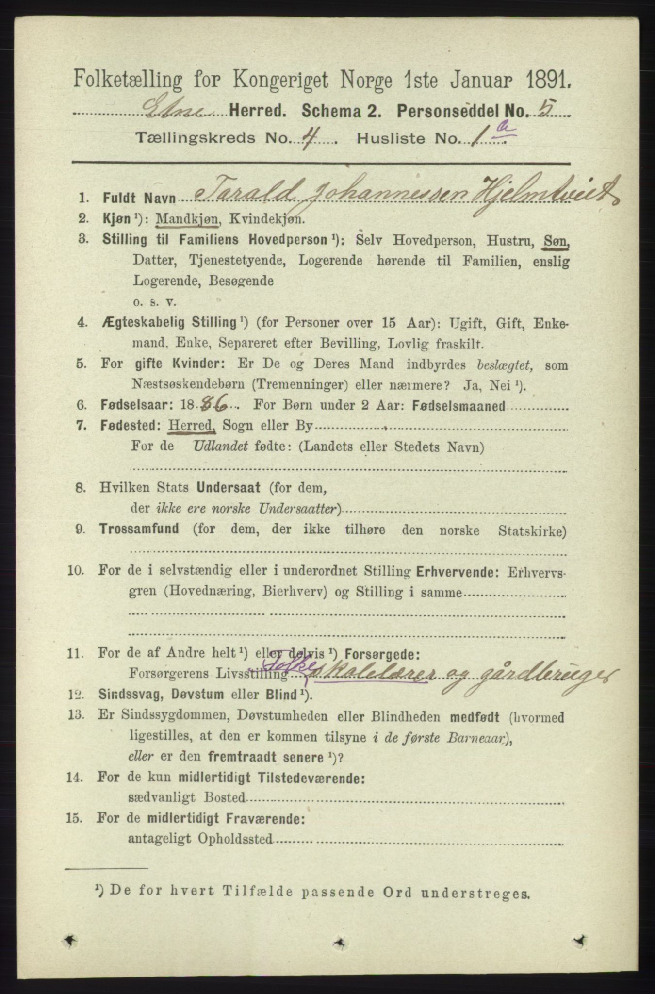 RA, 1891 census for 1211 Etne, 1891, p. 857