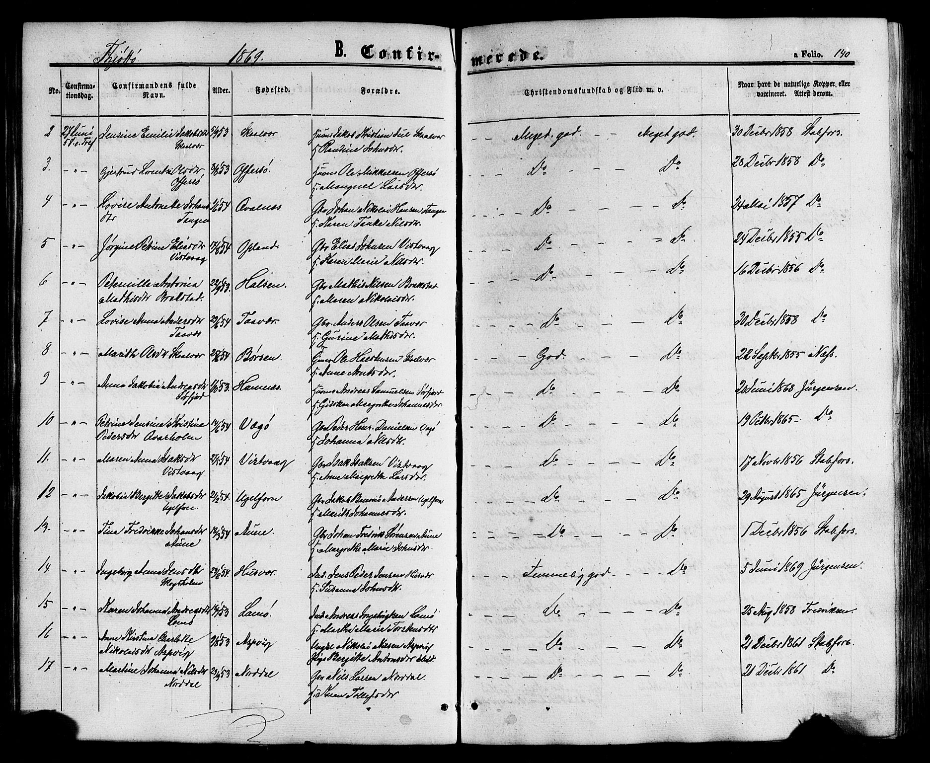 Ministerialprotokoller, klokkerbøker og fødselsregistre - Nordland, SAT/A-1459/817/L0262: Parish register (official) no. 817A03/ 1, 1862-1877, p. 140
