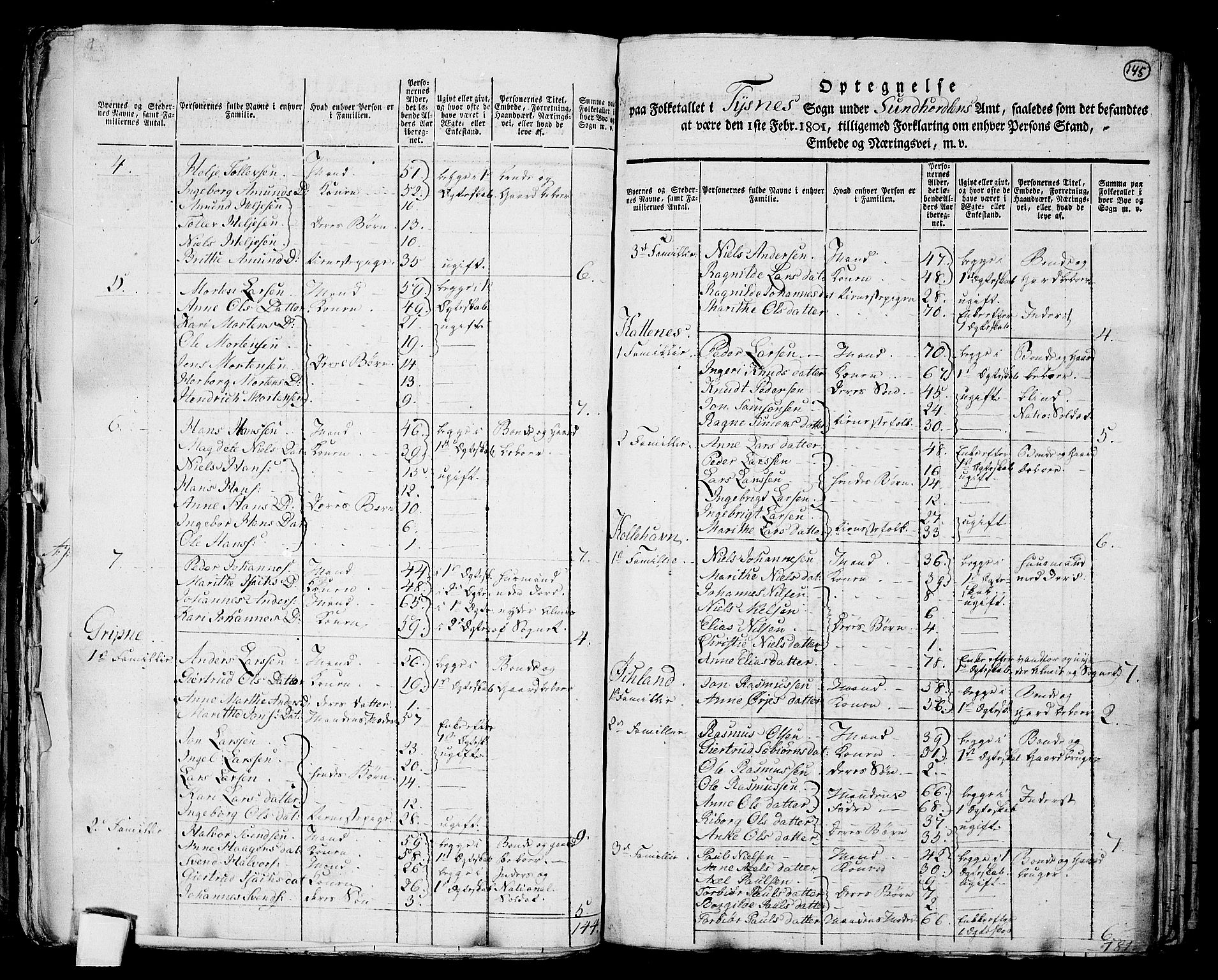 RA, 1801 census for 1223P Tysnes, 1801, p. 144b-145a