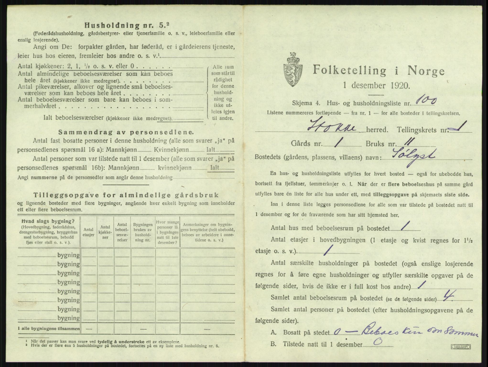 SAKO, 1920 census for Stokke, 1920, p. 249