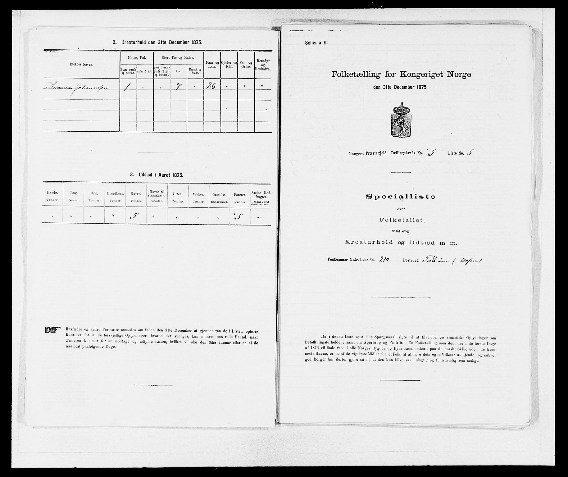 SAB, 1875 census for 1261P Manger, 1875, p. 714