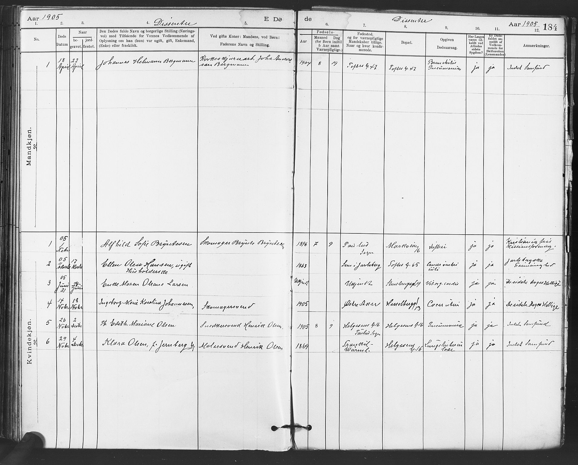 Paulus prestekontor Kirkebøker, SAO/A-10871/F/Fa/L0012: Parish register (official) no. 12, 1897-1908, p. 184
