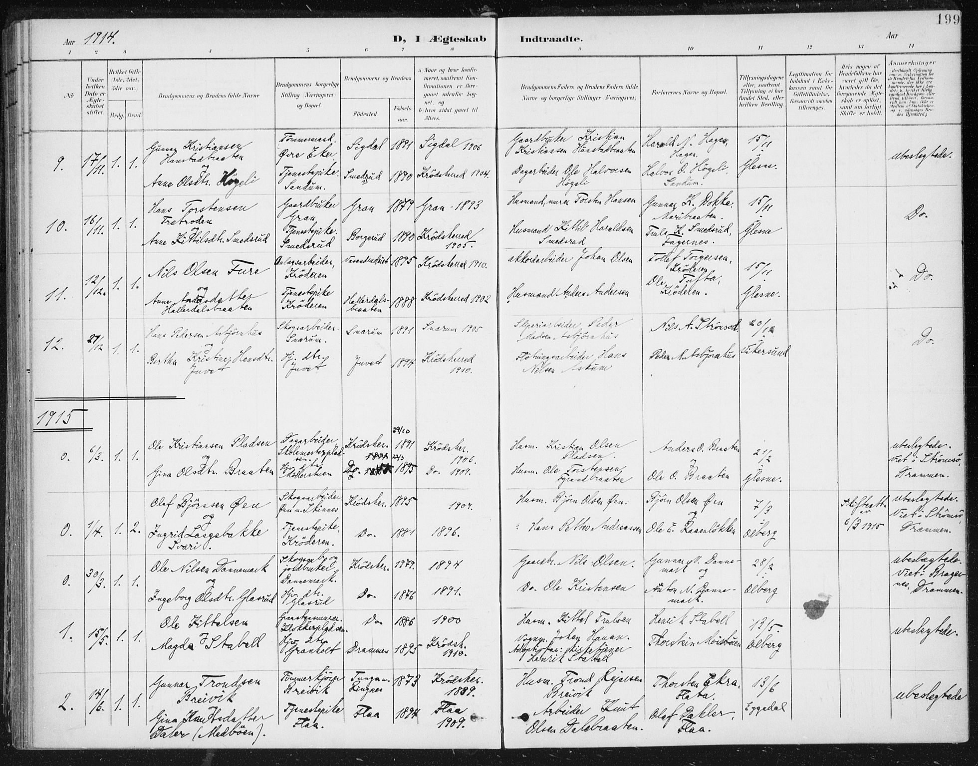 Krødsherad kirkebøker, AV/SAKO-A-19/F/Fa/L0007: Parish register (official) no. 7, 1900-1915, p. 199