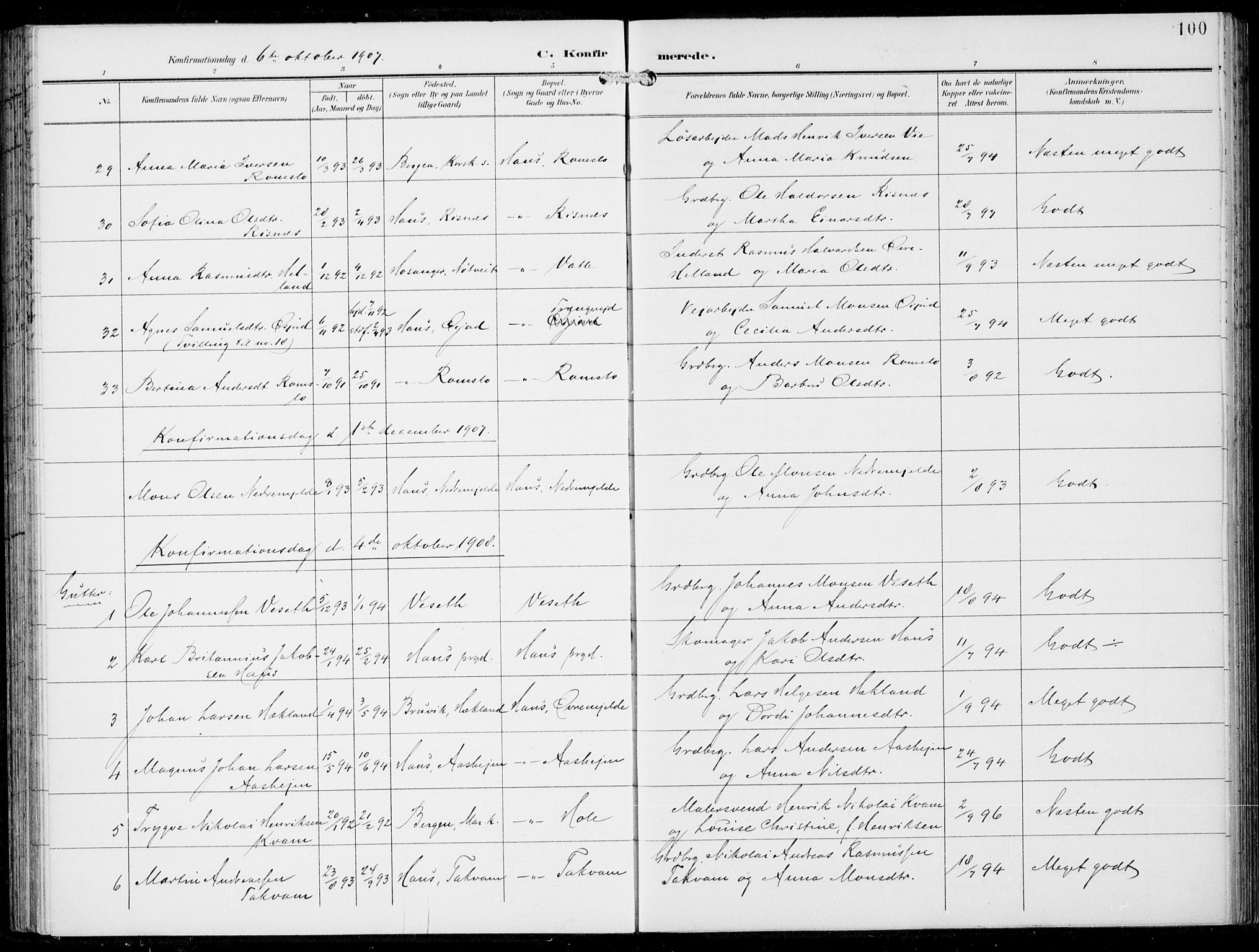 Haus sokneprestembete, SAB/A-75601/H/Haa: Parish register (official) no. B  2, 1899-1912, p. 100
