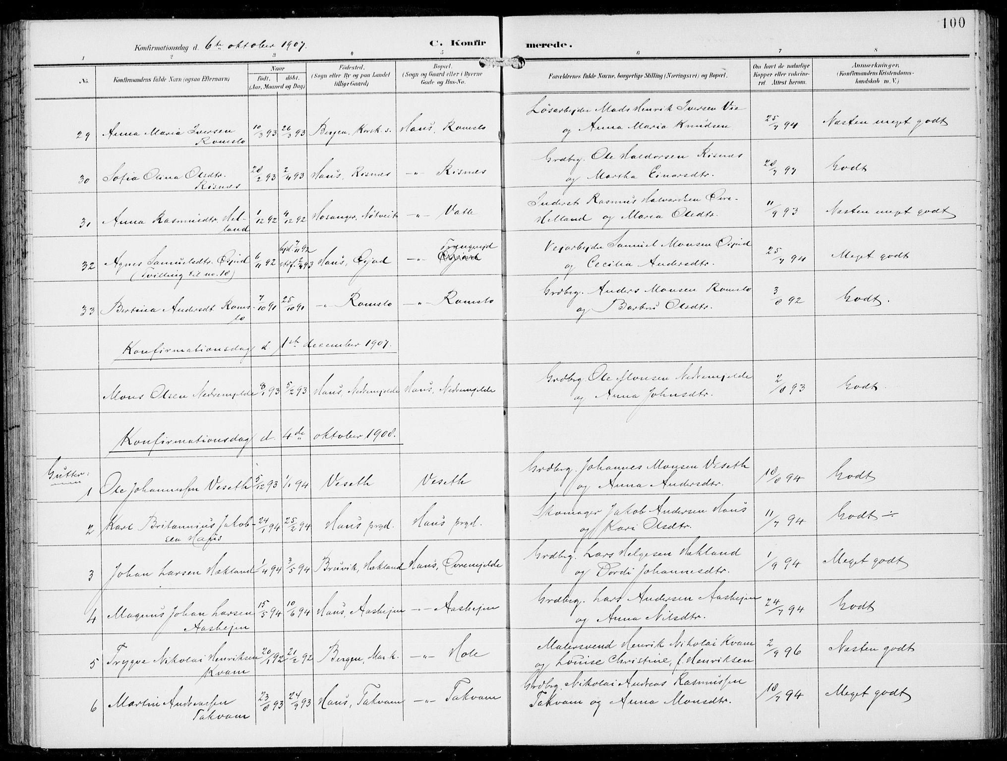 Haus sokneprestembete, AV/SAB-A-75601/H/Haa: Parish register (official) no. B  2, 1899-1912, p. 100