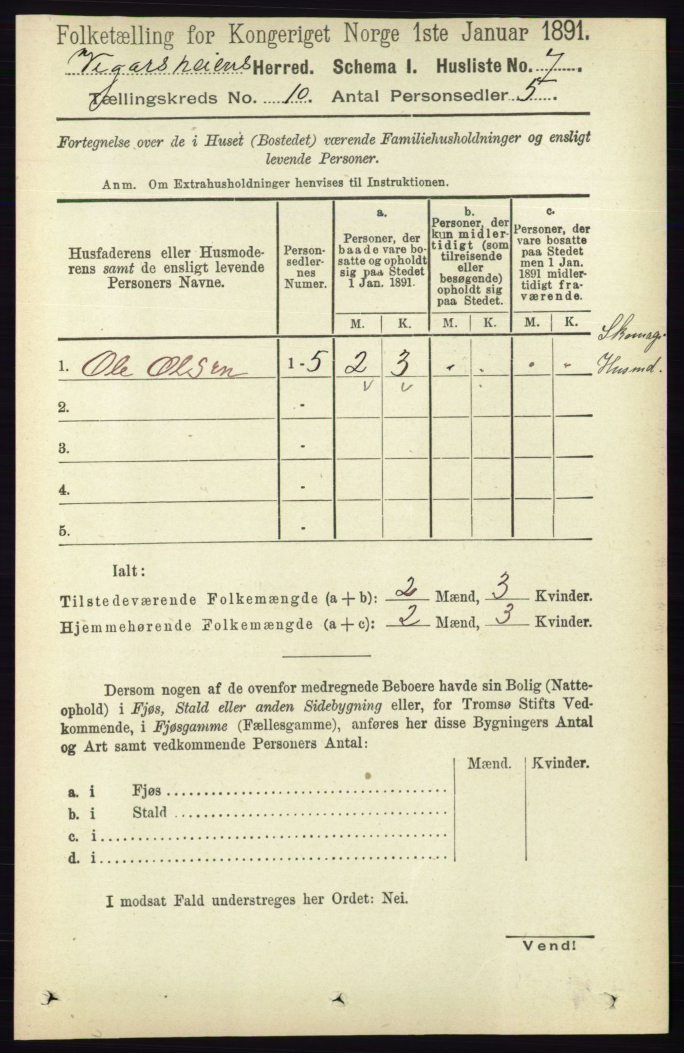 RA, 1891 census for 0912 Vegårshei, 1891, p. 1885