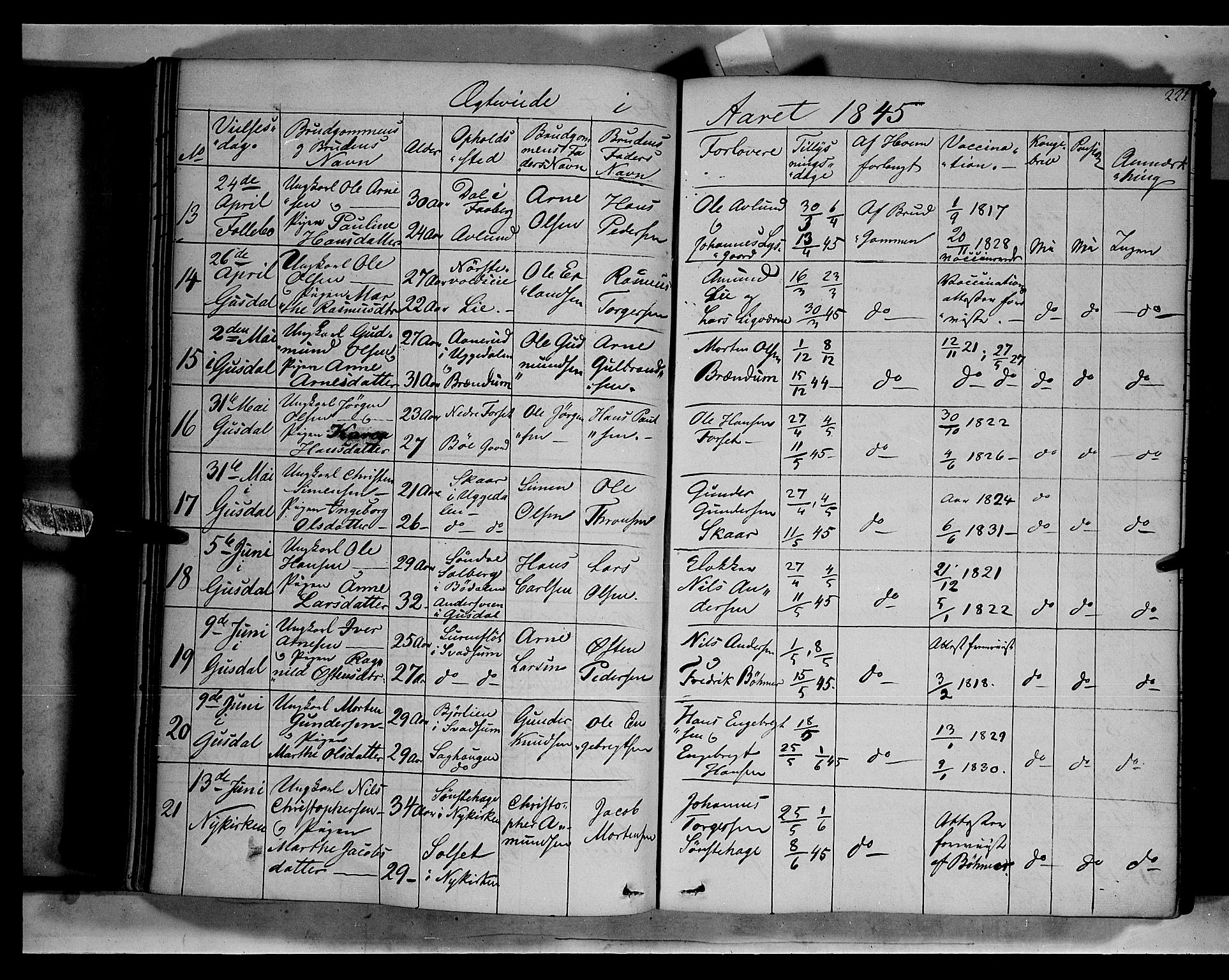 Gausdal prestekontor, AV/SAH-PREST-090/H/Ha/Haa/L0007: Parish register (official) no. 7, 1840-1850, p. 221