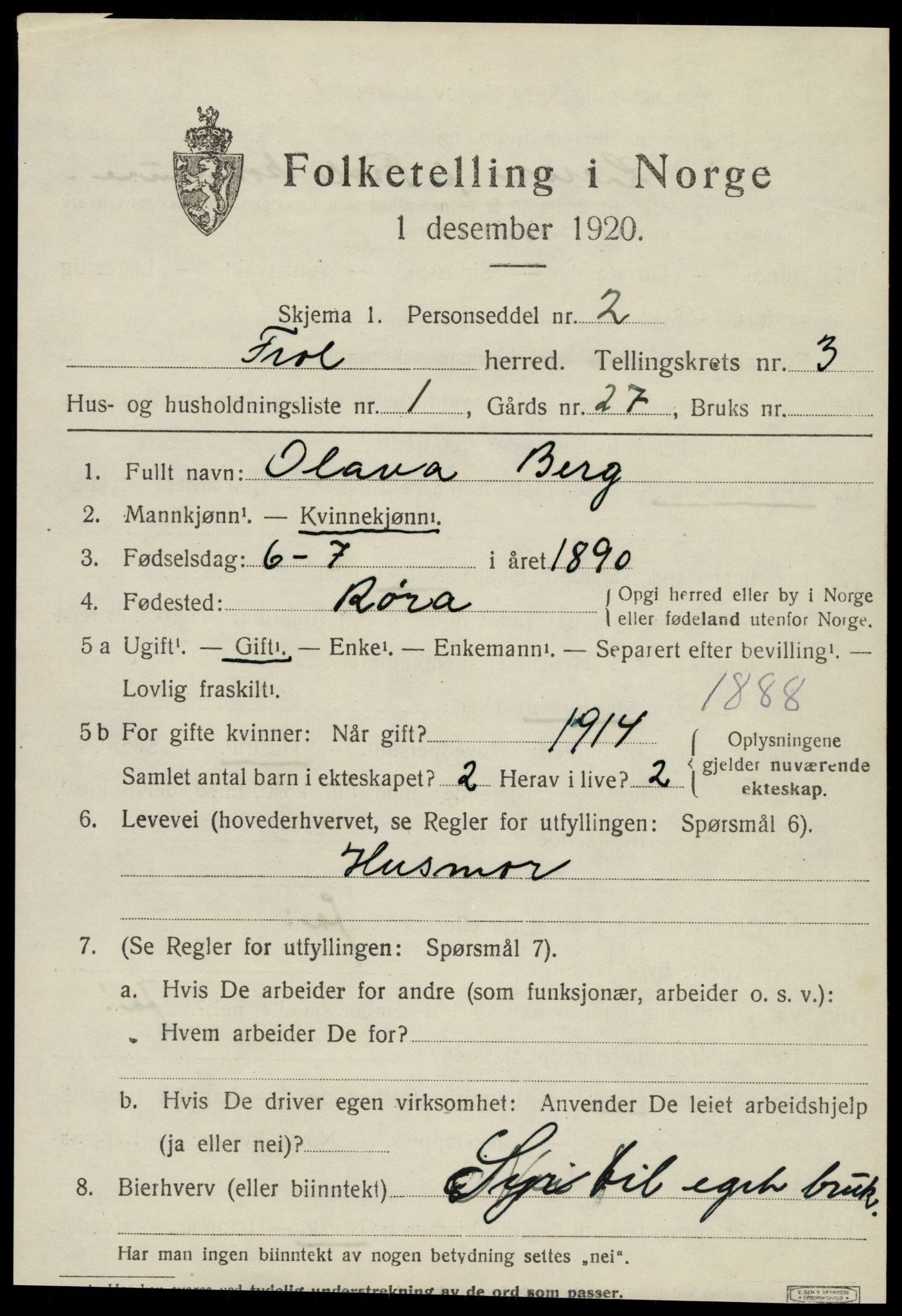 SAT, 1920 census for Frol, 1920, p. 2995