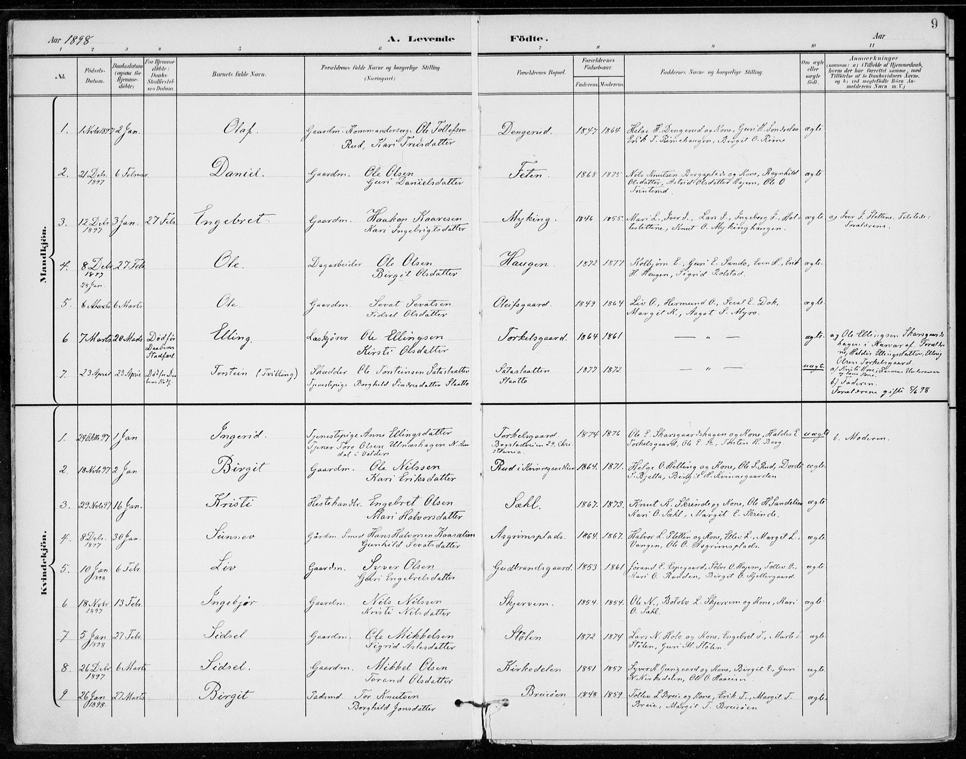 Ål kirkebøker, AV/SAKO-A-249/F/Fa/L0009: Parish register (official) no. I 9, 1897-1915, p. 9