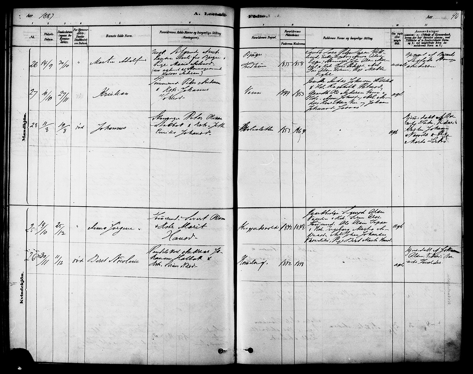Ministerialprotokoller, klokkerbøker og fødselsregistre - Sør-Trøndelag, SAT/A-1456/616/L0410: Parish register (official) no. 616A07, 1878-1893, p. 96