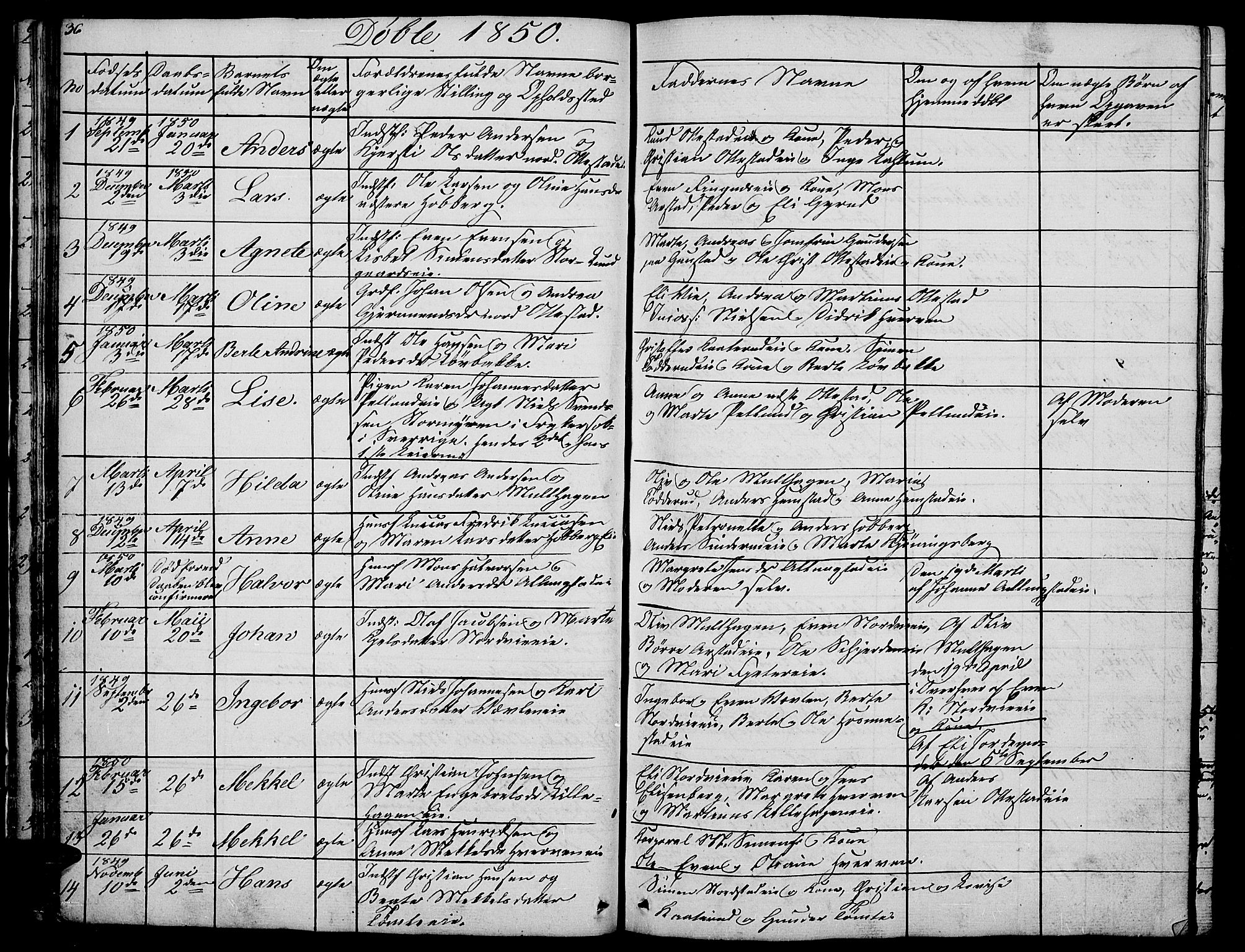 Stange prestekontor, SAH/PREST-002/L/L0002: Parish register (copy) no. 2, 1838-1879, p. 36