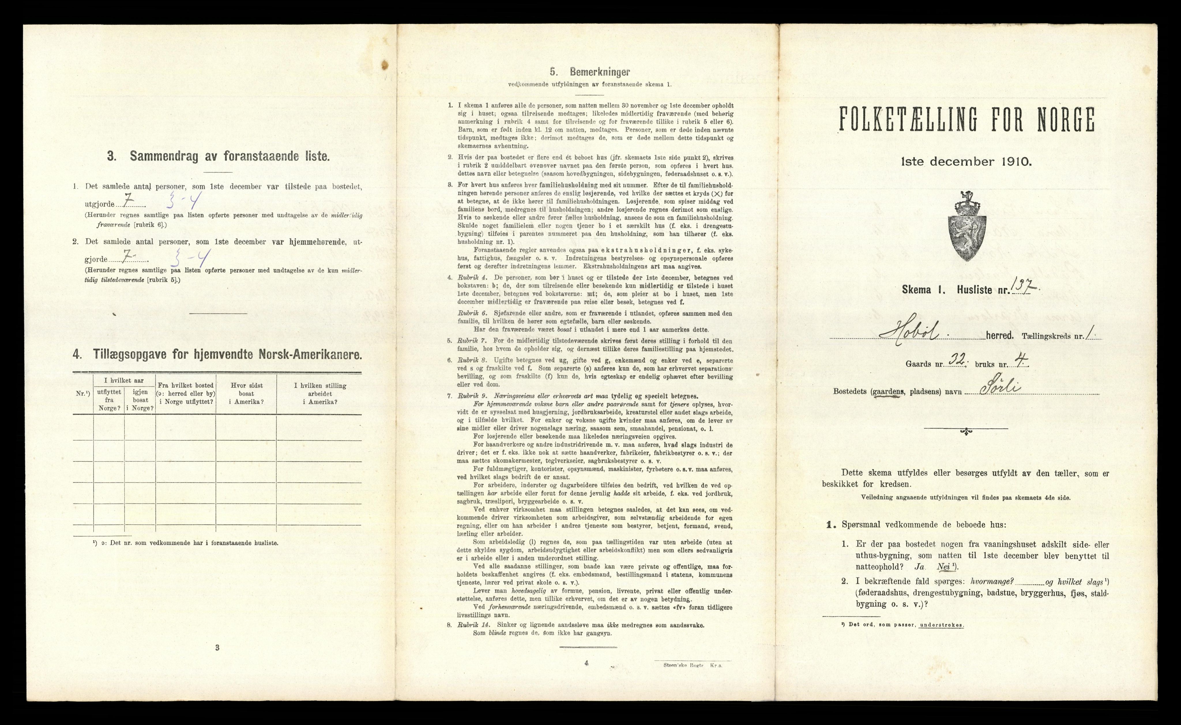 RA, 1910 census for Hobøl, 1910, p. 298