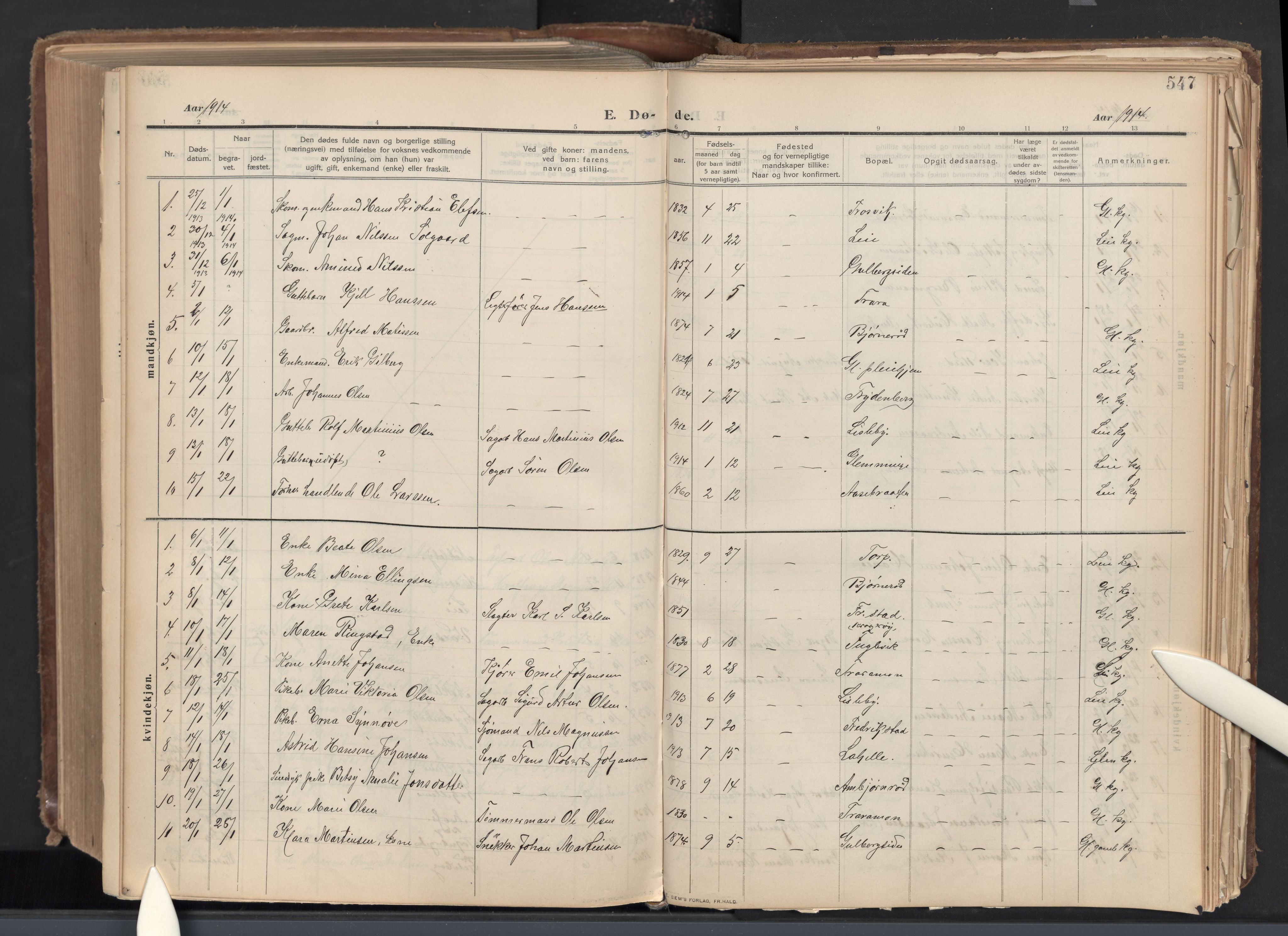 Glemmen prestekontor Kirkebøker, AV/SAO-A-10908/G/Ga/L0007: Parish register (copy) no. 7, 1909-1930, p. 547