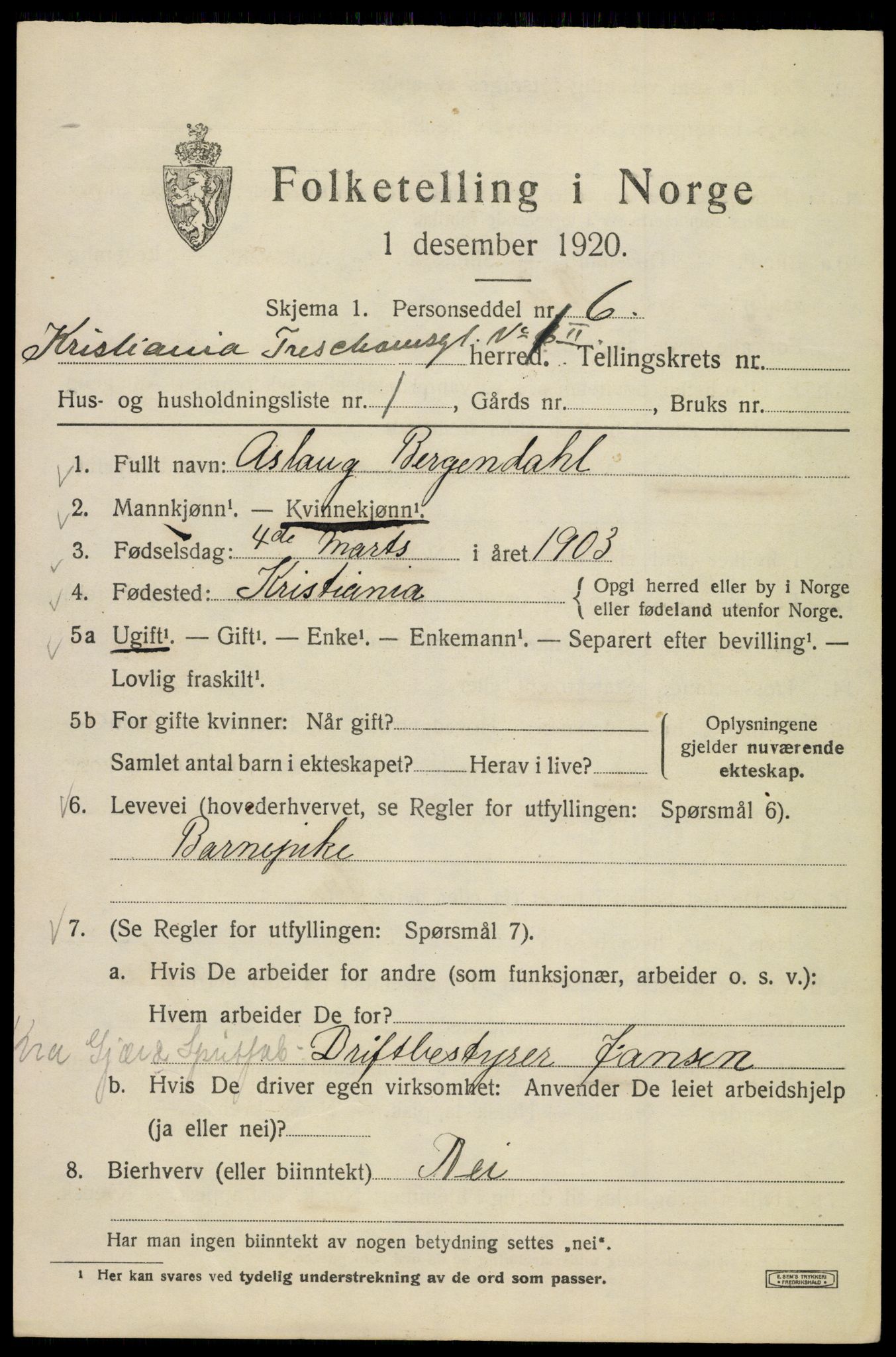 SAO, 1920 census for Kristiania, 1920, p. 596931