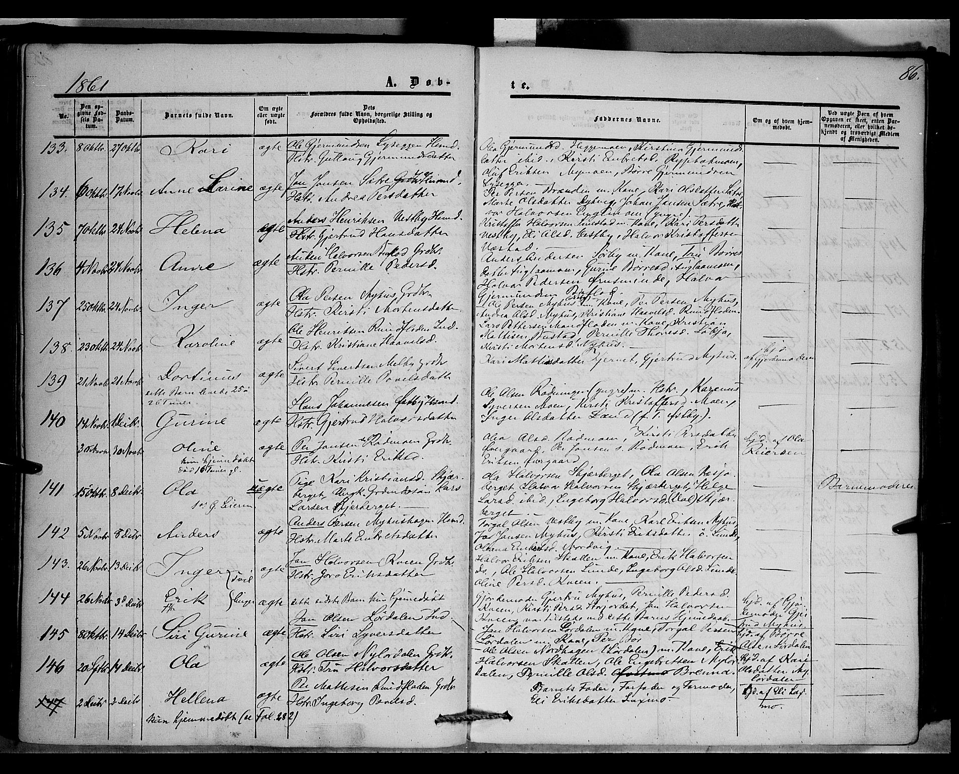 Trysil prestekontor, SAH/PREST-046/H/Ha/Haa/L0005: Parish register (official) no. 5, 1851-1865, p. 86